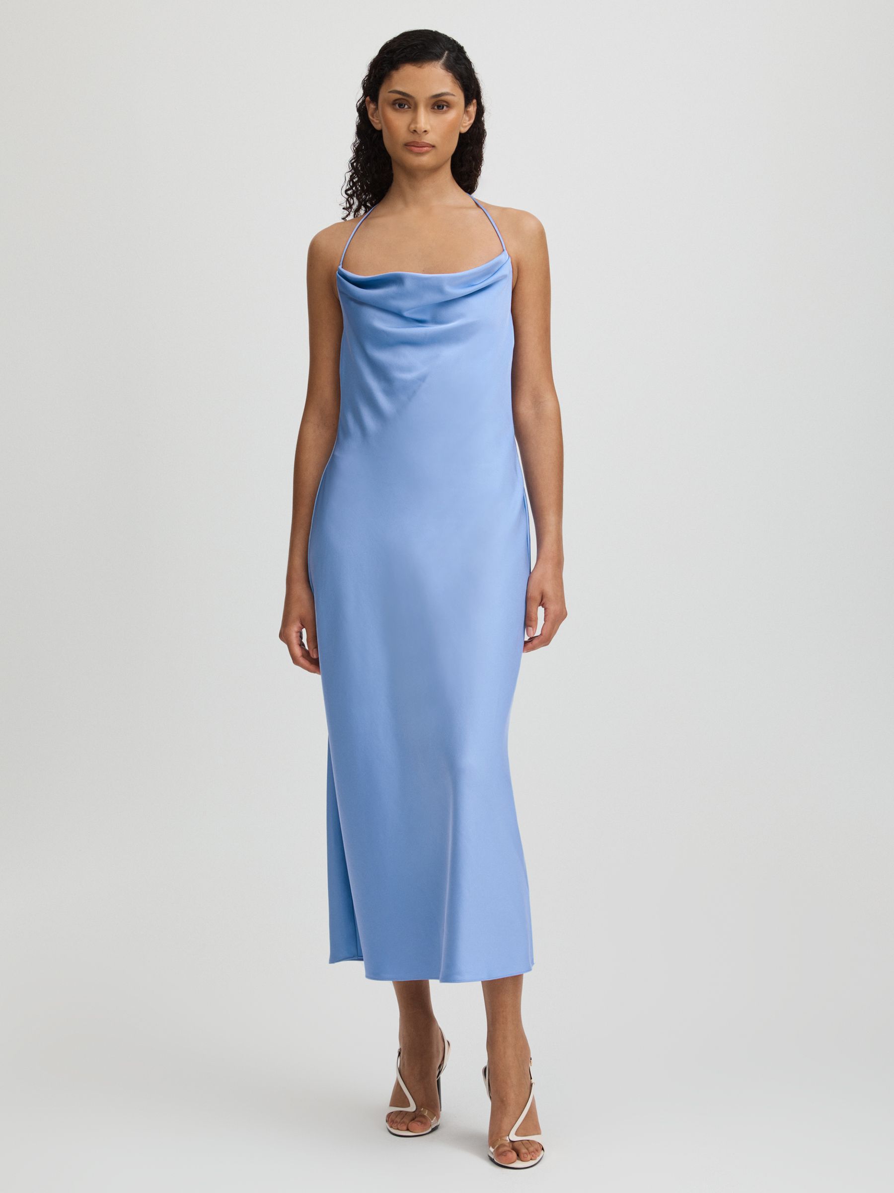 Significant Other Satin Cowl Neck Midi Dress in Blue