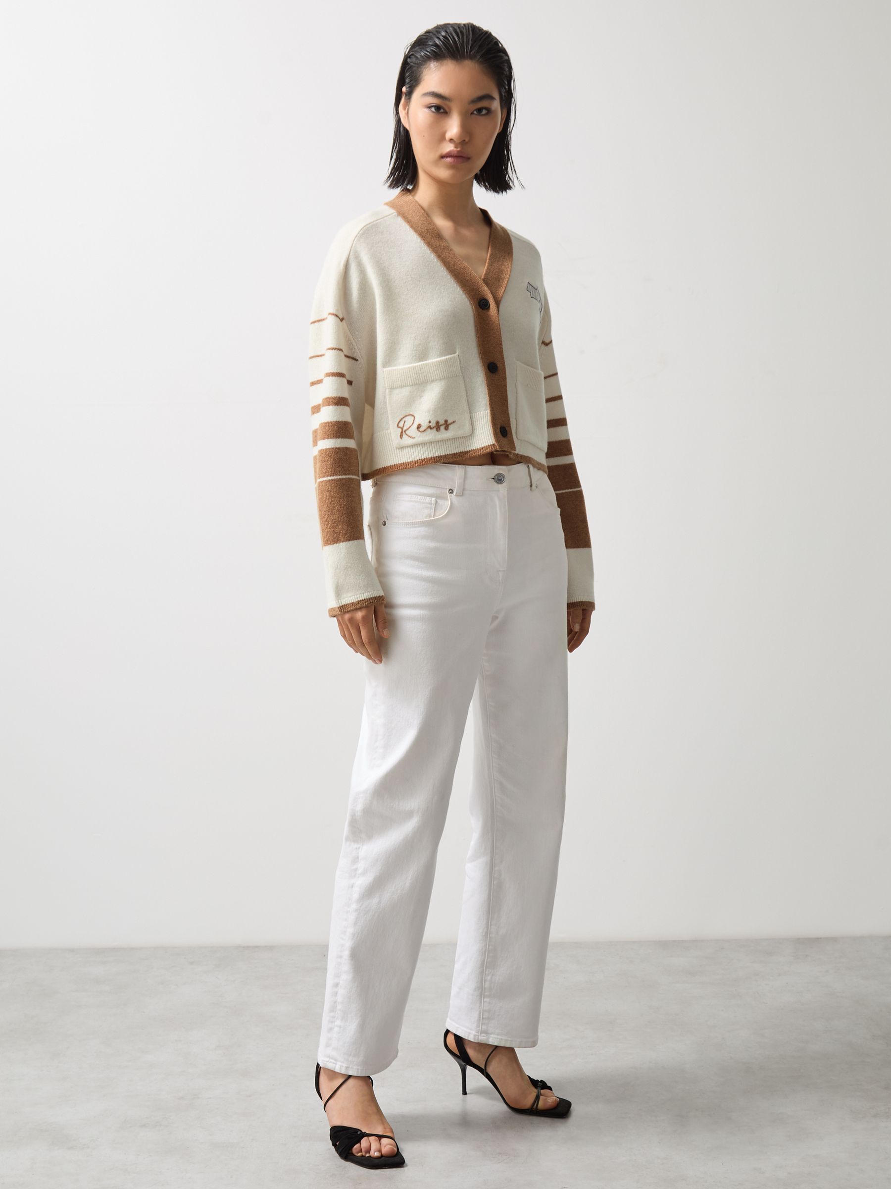 McLaren F1 Team Crop Varsity Cardigan in Off White/Camel