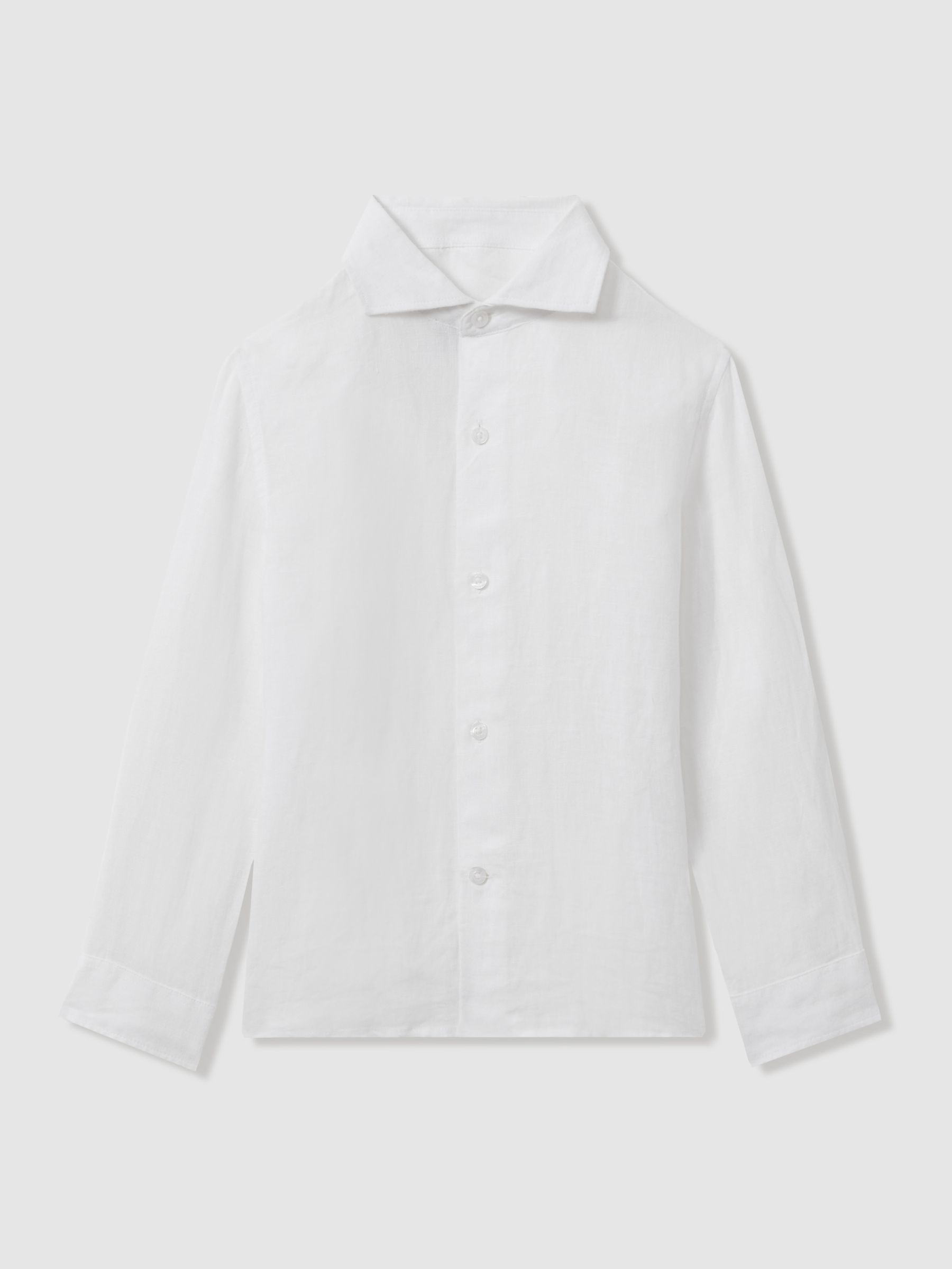 13-14 yrs Linen Cutaway Collar Shirt in White