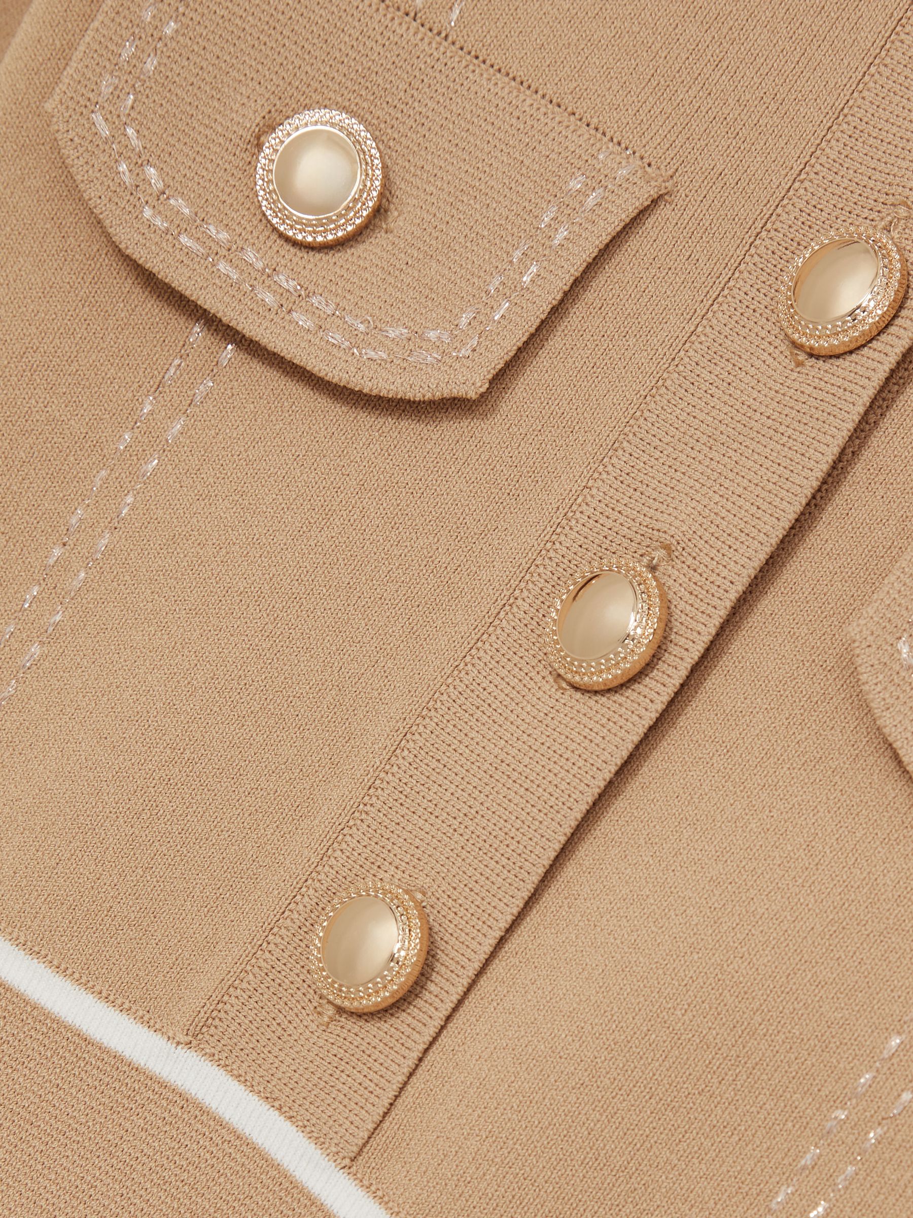 13-14 yrs Button-Detail Stripe Knitted Dress in Camel