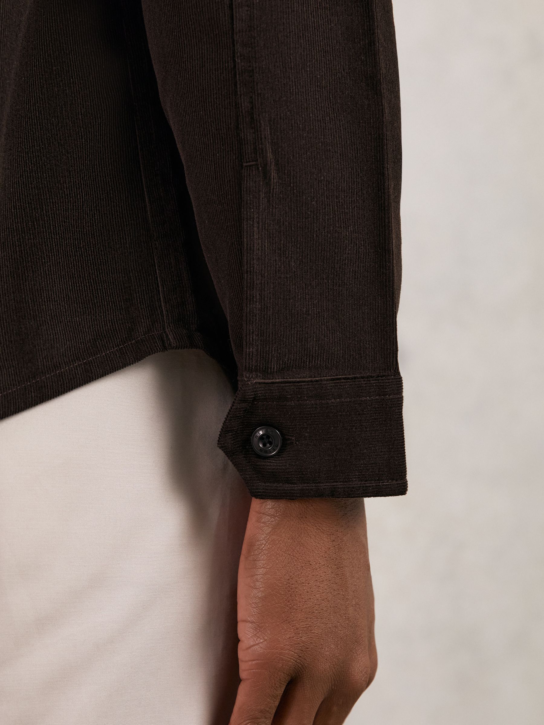 Cotton Corduroy Twin-Pocket Overshirt in Brown