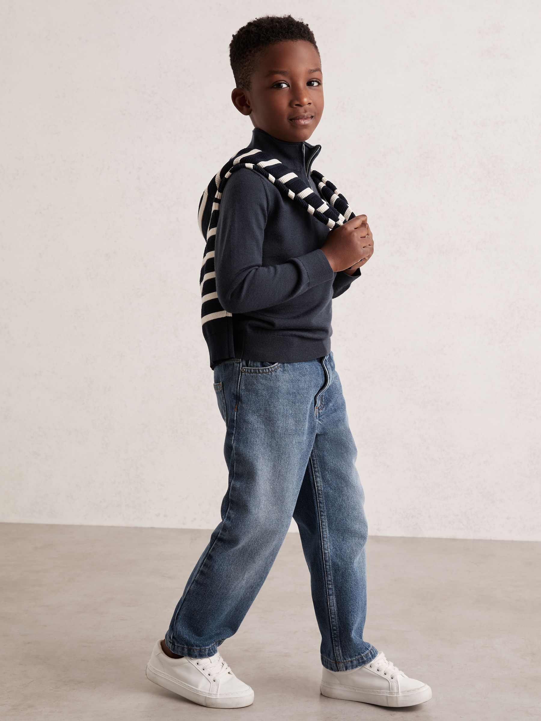 9-13 yrs Merino Wool Half-Zip Funnel Neck Jumper in Midnight Navy