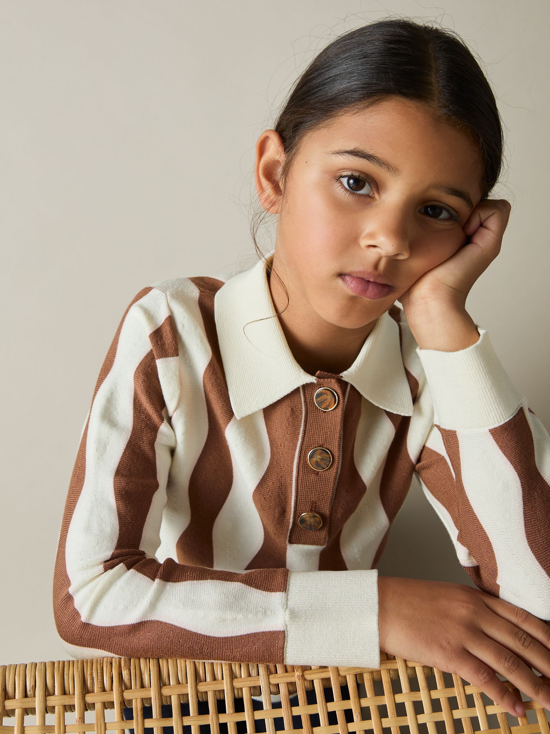 4-9 yrs Zig-Zag Knit Collared Jumper in Ecru