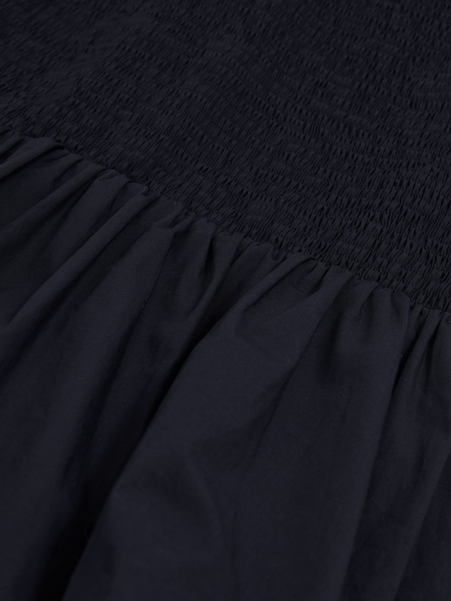 Cotton Shirred Bubble-Hem Mini Dress in Navy