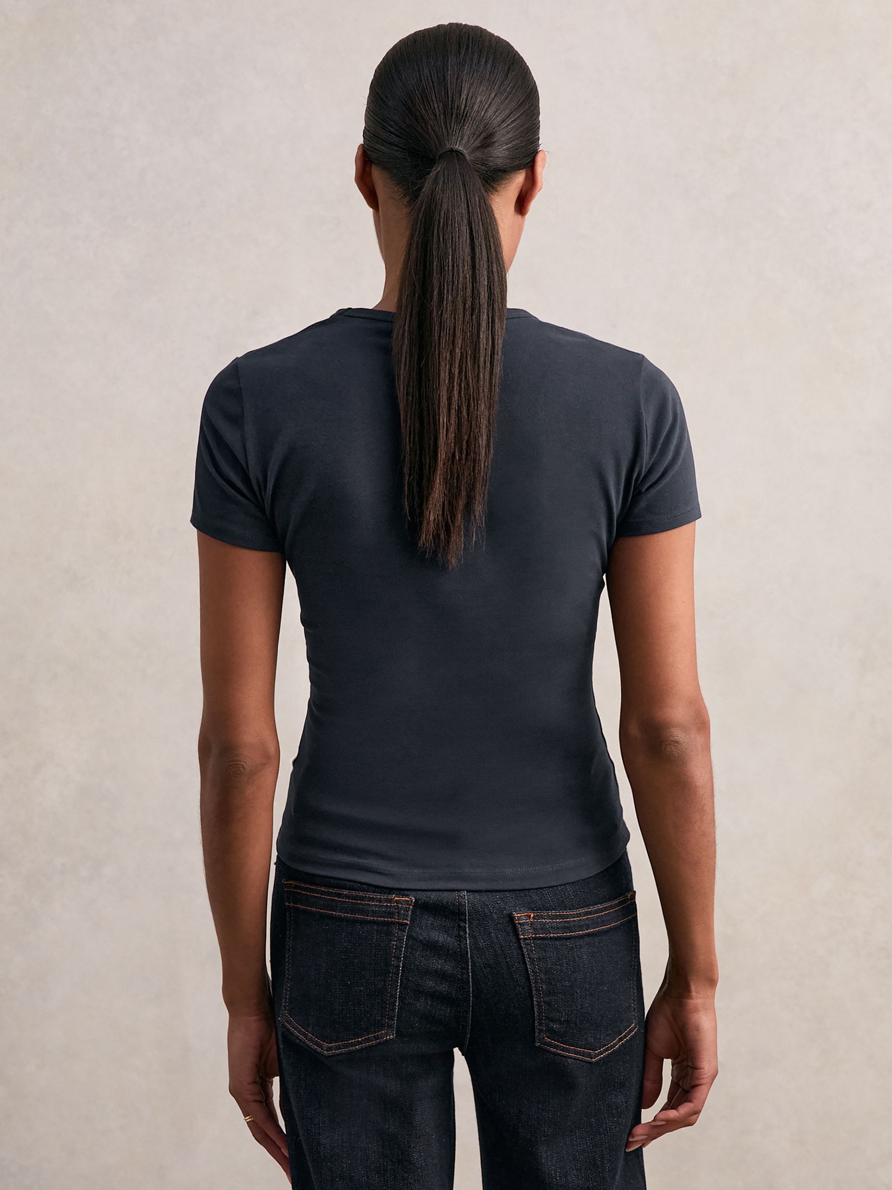 Stretch Cotton V-Neck T-Shirt in Navy