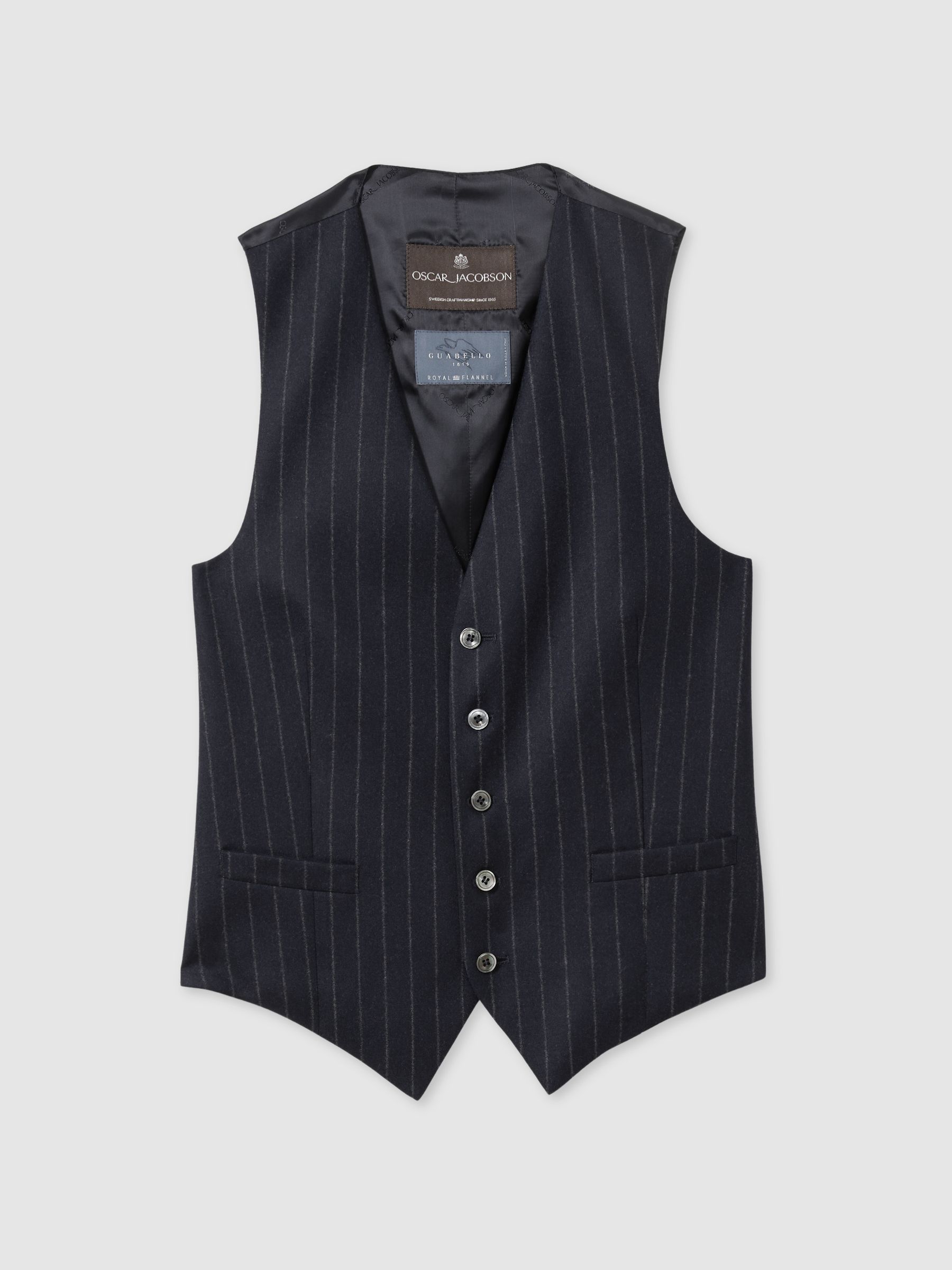 Oscar Jacobson 100% Wool Pinstripe Waistcoat in Navy