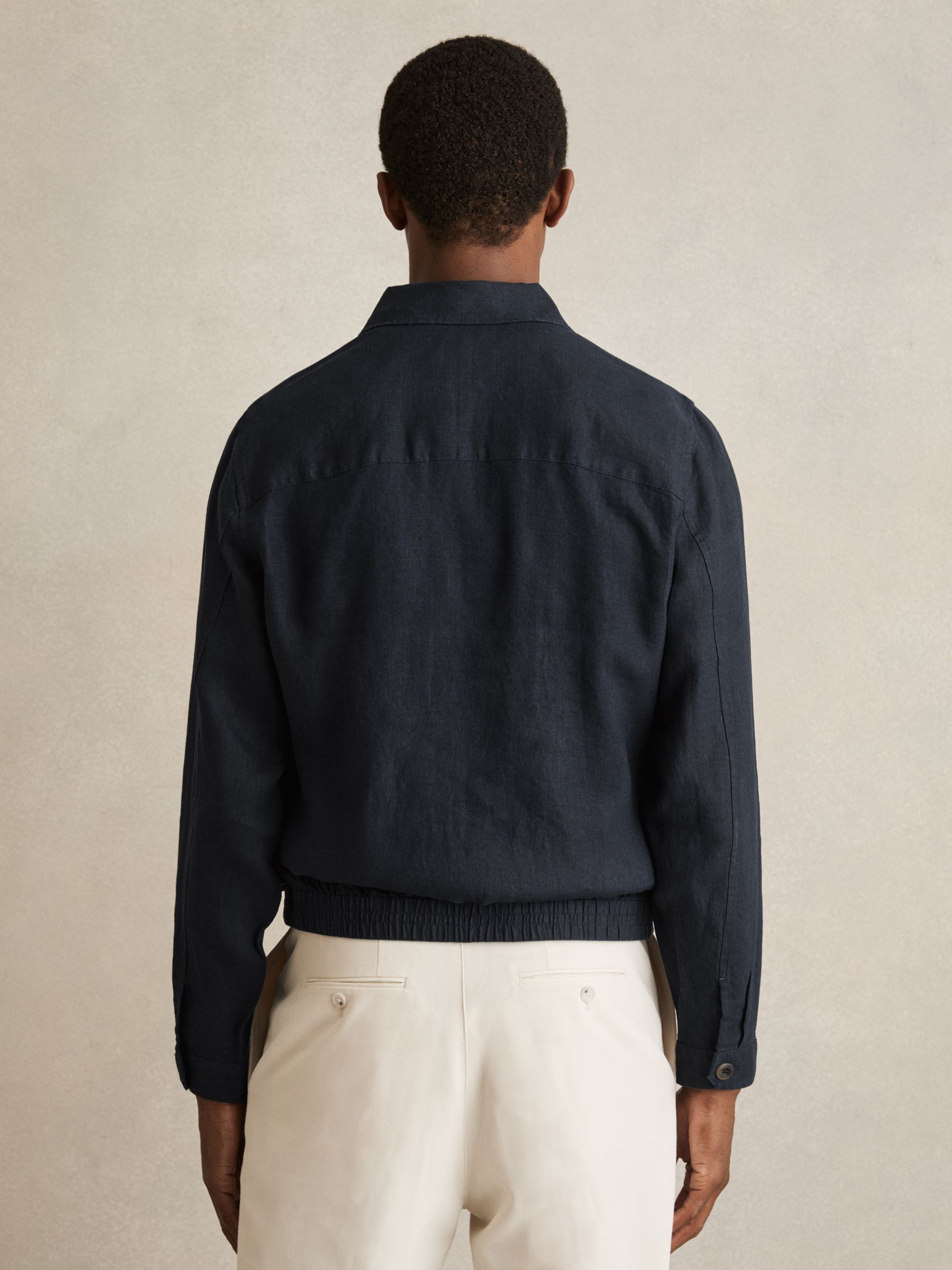 Linen Elasticated Hem Overshirt in Navy