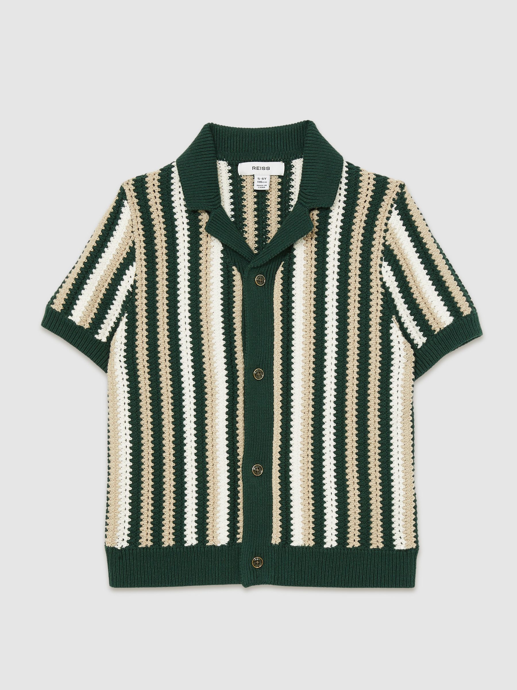 9-13 yrs Cotton Crochet Stripe Cuban Shirt in Green