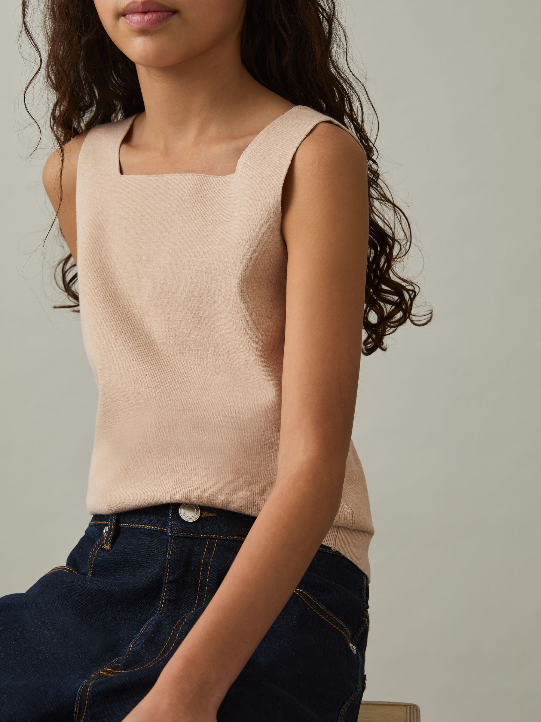 9-13 yrs Compact Knit Top And Cardigan Set in Camel