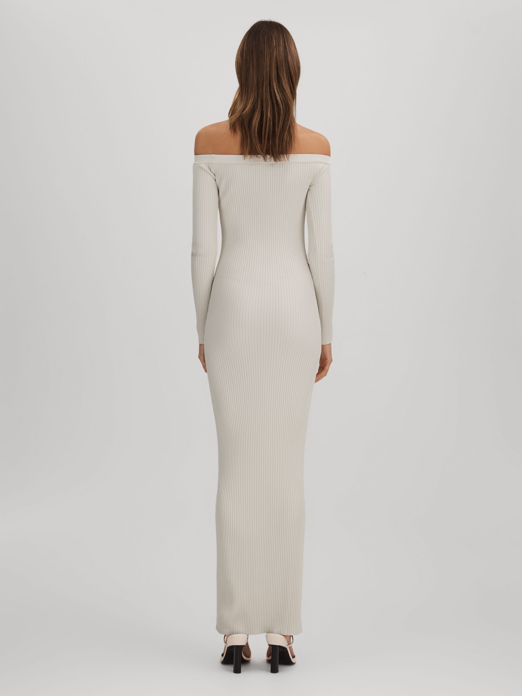 Good American Ribbed Off The Shoulder Maxi Dress in Cloud White