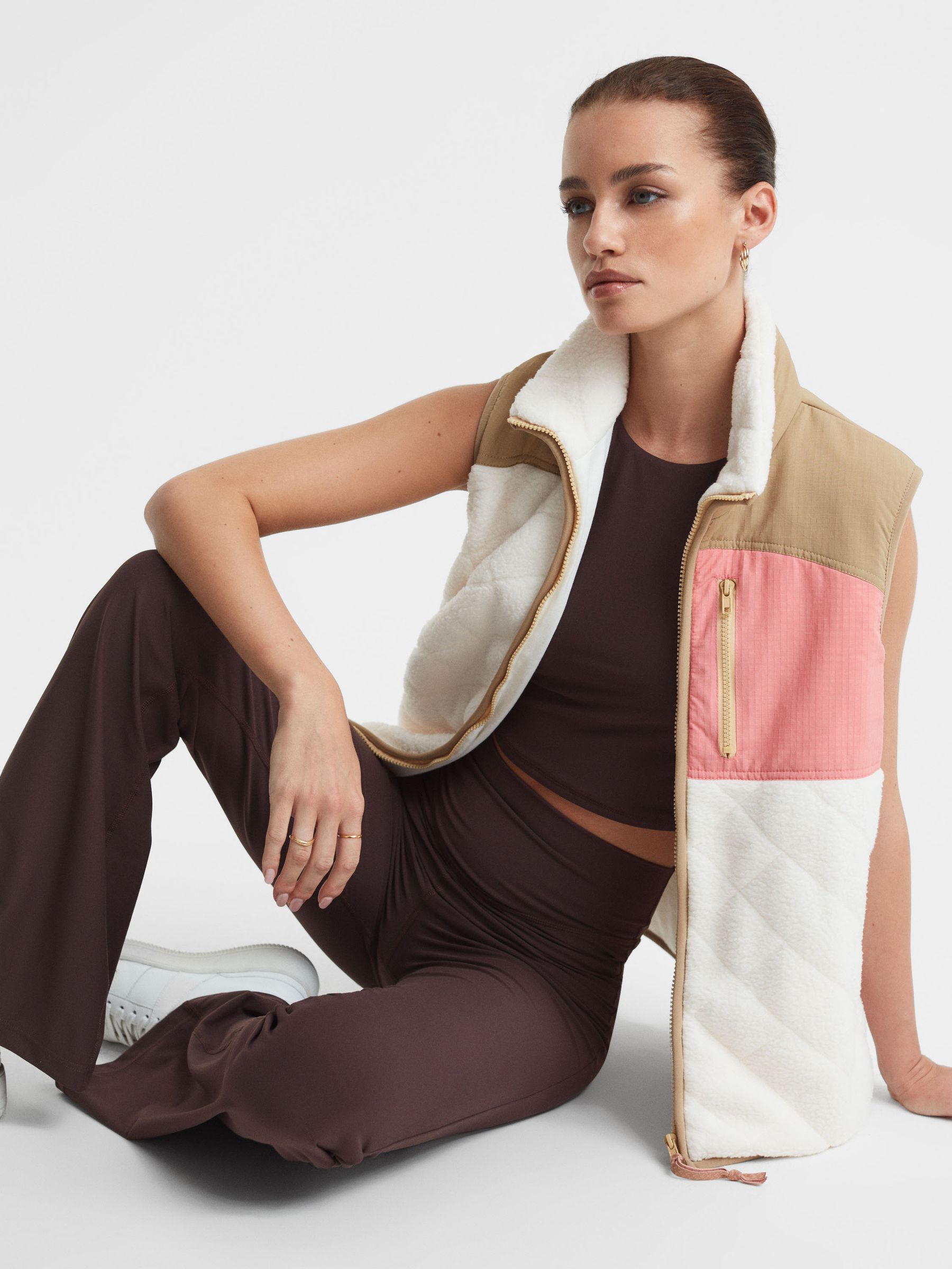 The Upside Quilted Patchwork Gilet in Natural