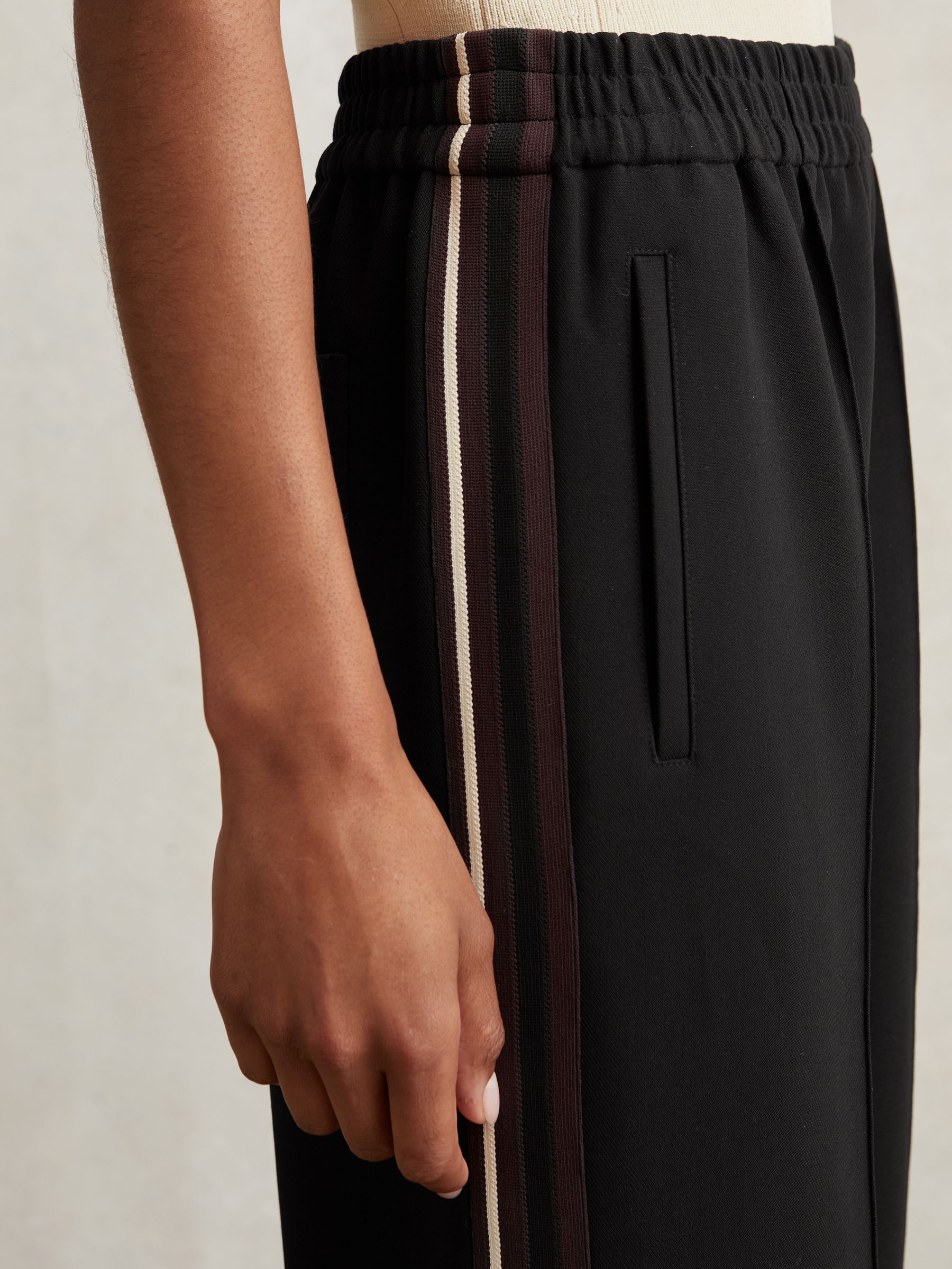 Petite Side-Stripe Wide-Leg Trousers in Black