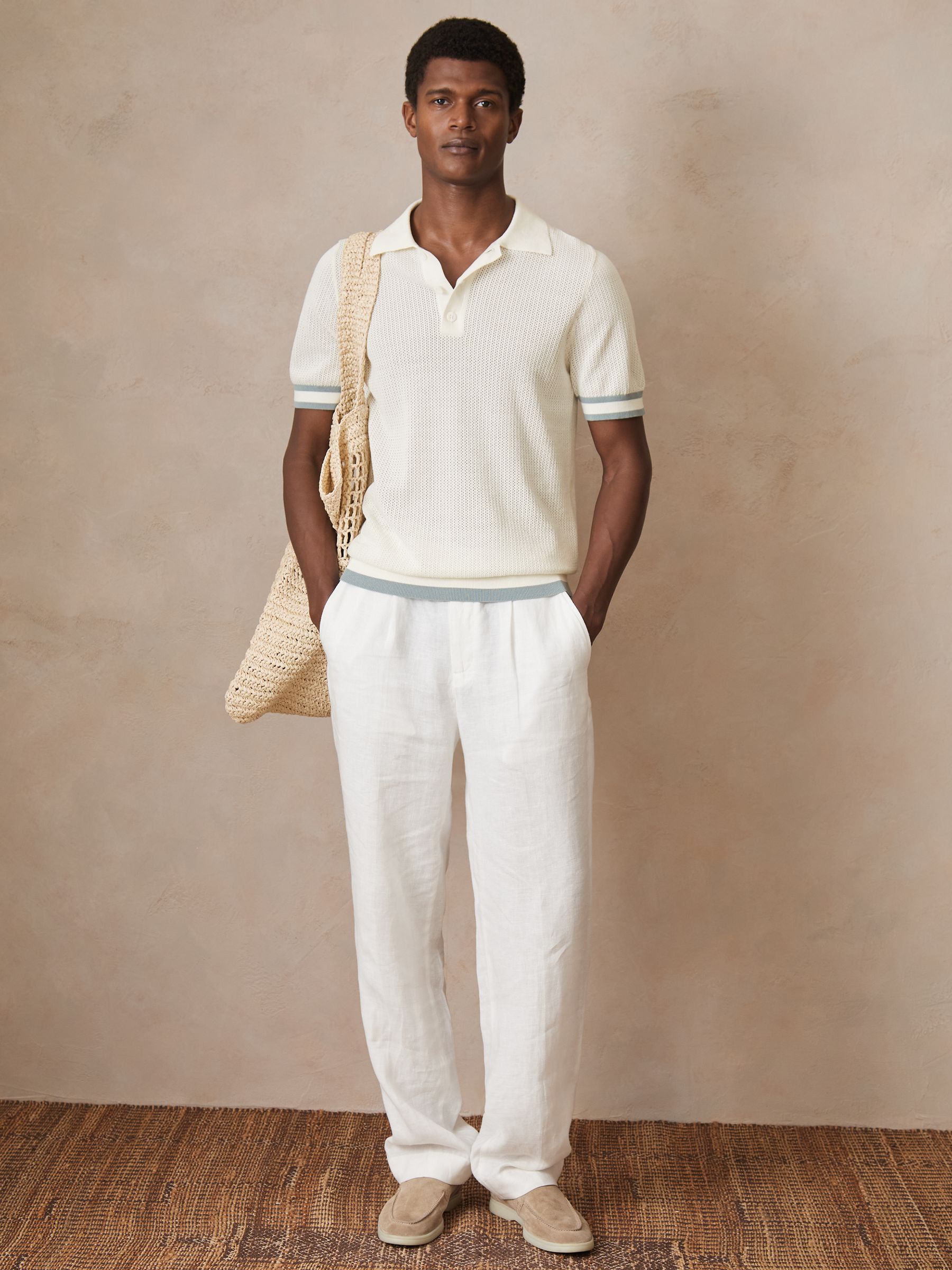 Reiss | Ché Cotton Knit Polo Shirt in White