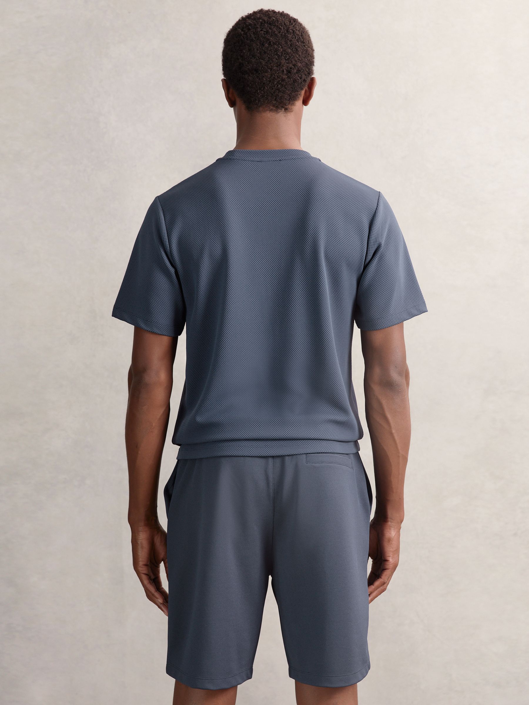 Textured Crew-Neck T-Shirt in Airforce Blue