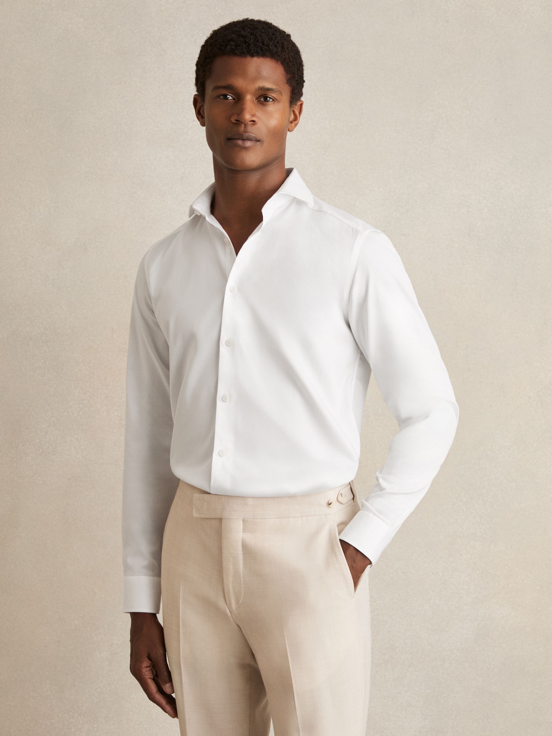 Slim Fit Cotton-Twill Two-Fold Shirt Slim-Fit in White