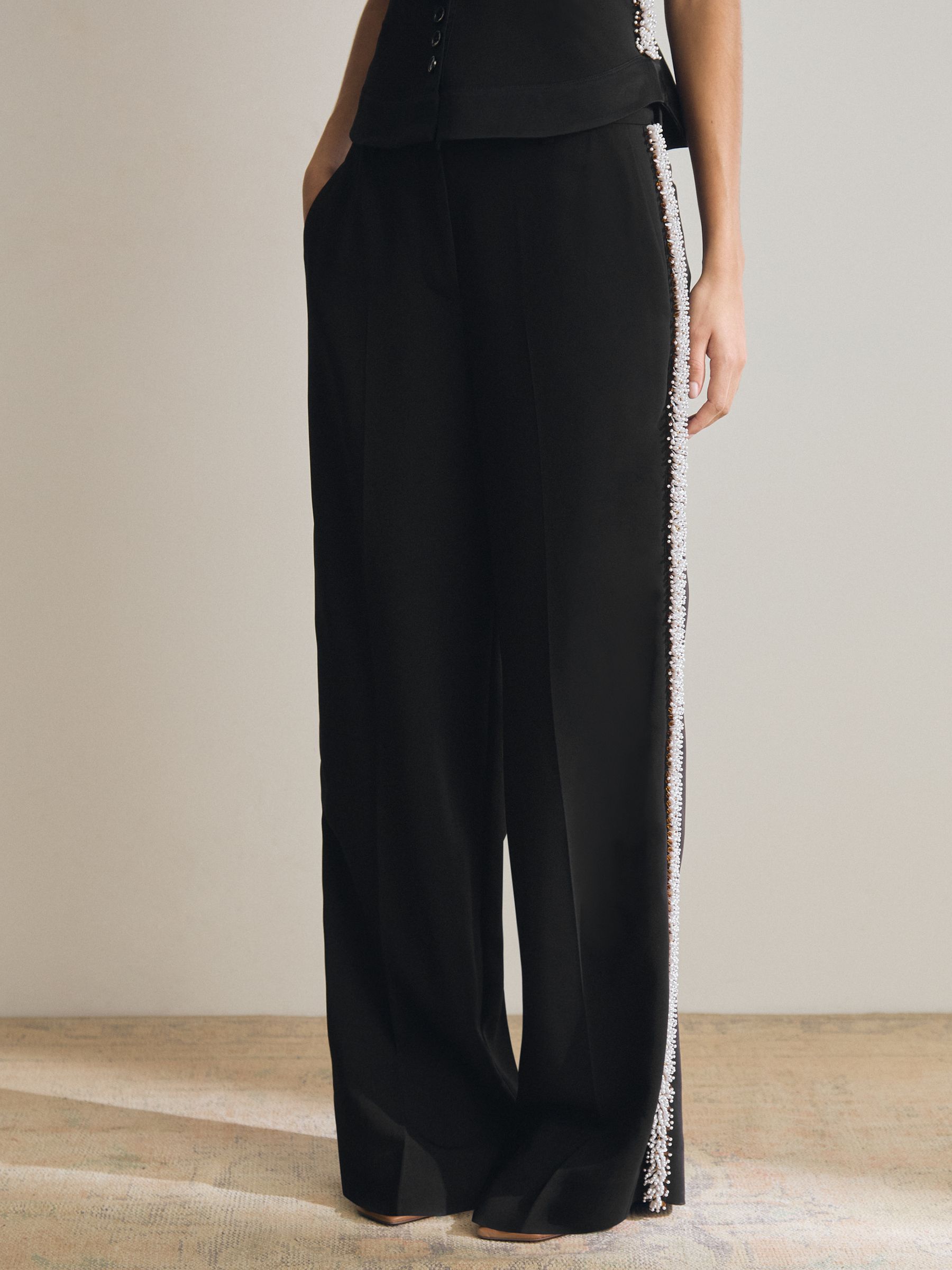 Atelier Embellished Wide-Leg Trousers in Black