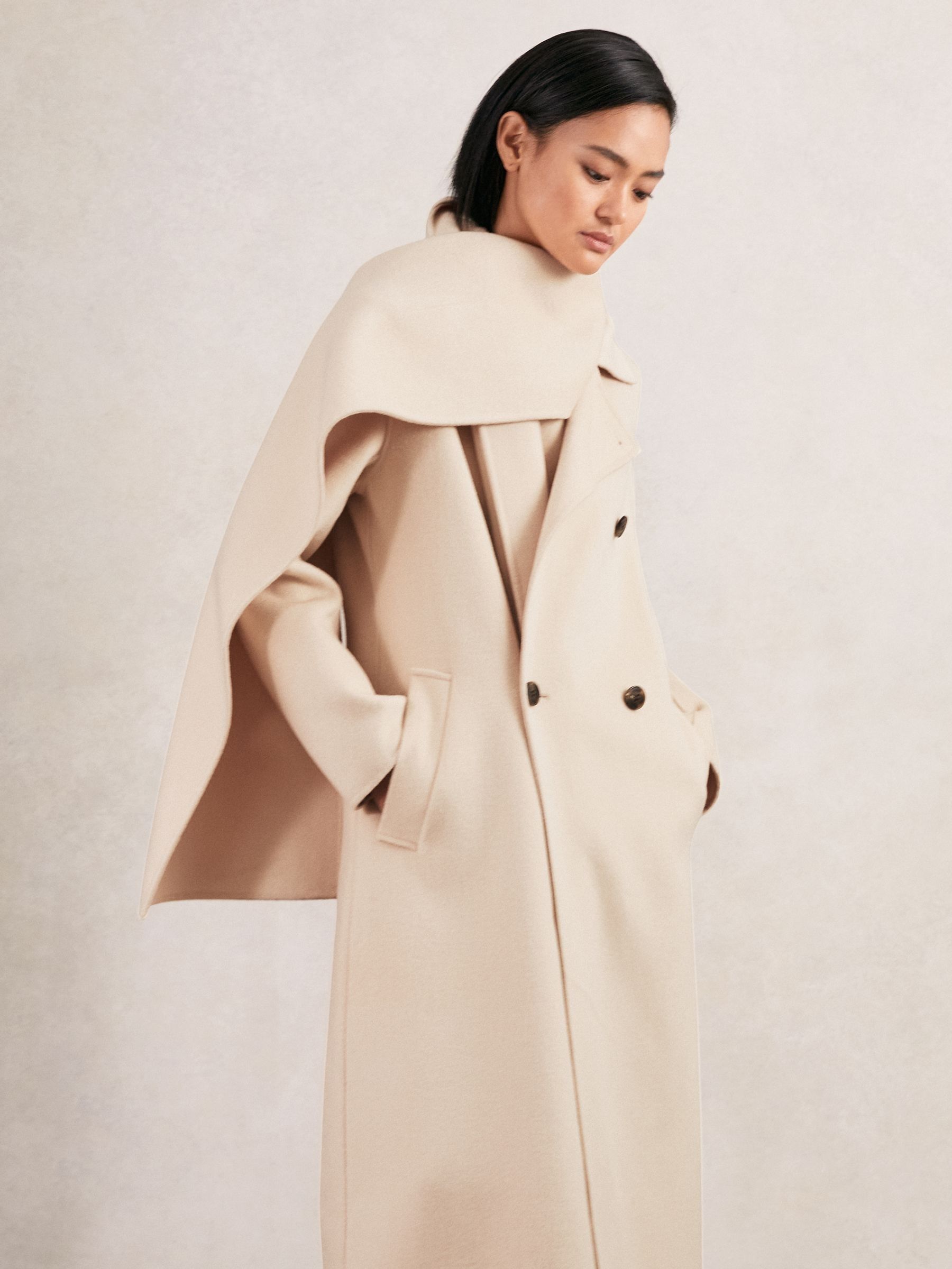 Wool-Blend Scarf Blindseam Coat in Cream