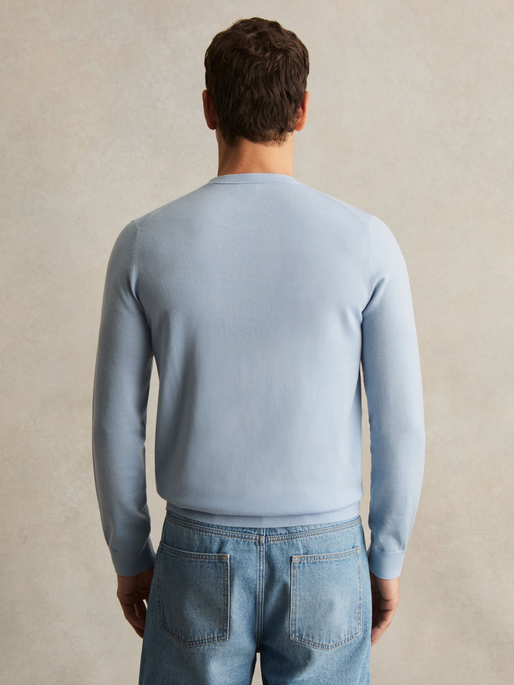 Merino Wool Crew Neck Jumper in Soft Blue