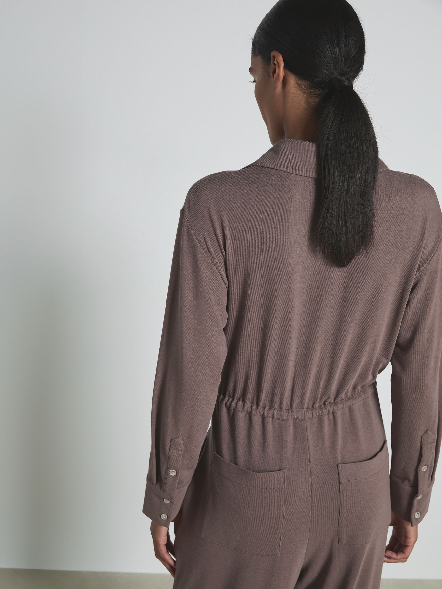 Thermal Jersey Drawstring Jumpsuit in Dark Mink