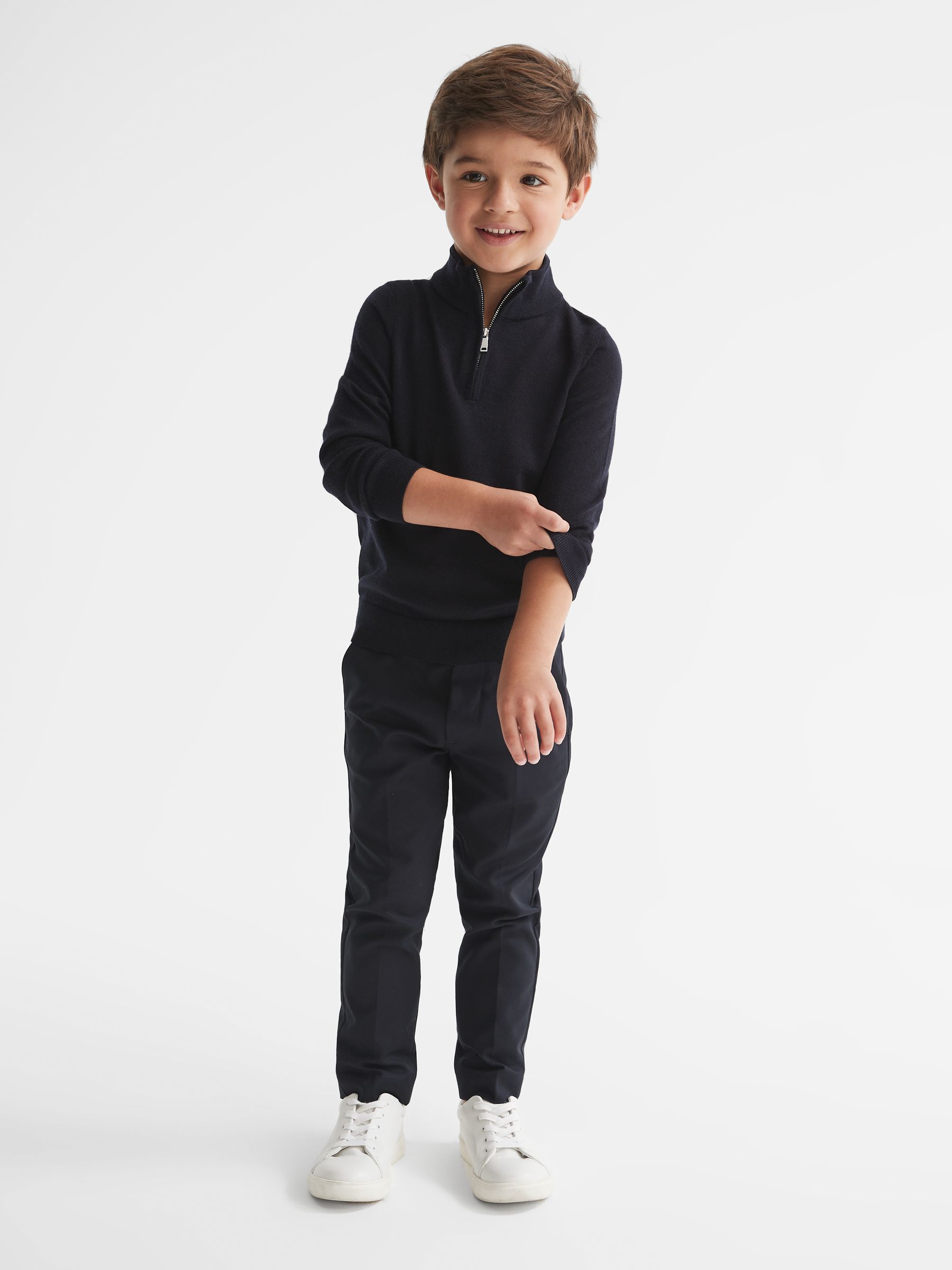 4-9 yrs Merino Wool Zip-Neck Jumper in Navy