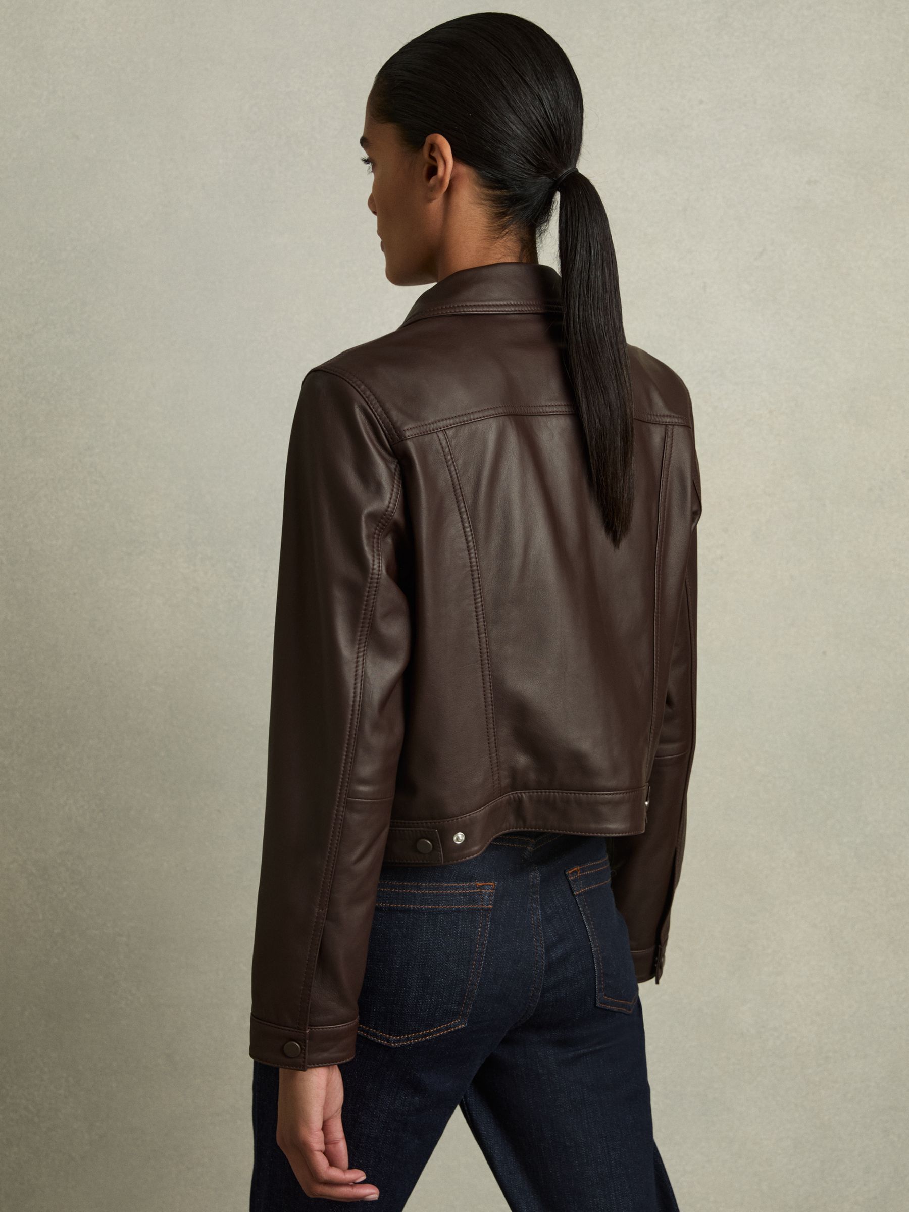 Leather Trucker Jacket in Burgundy