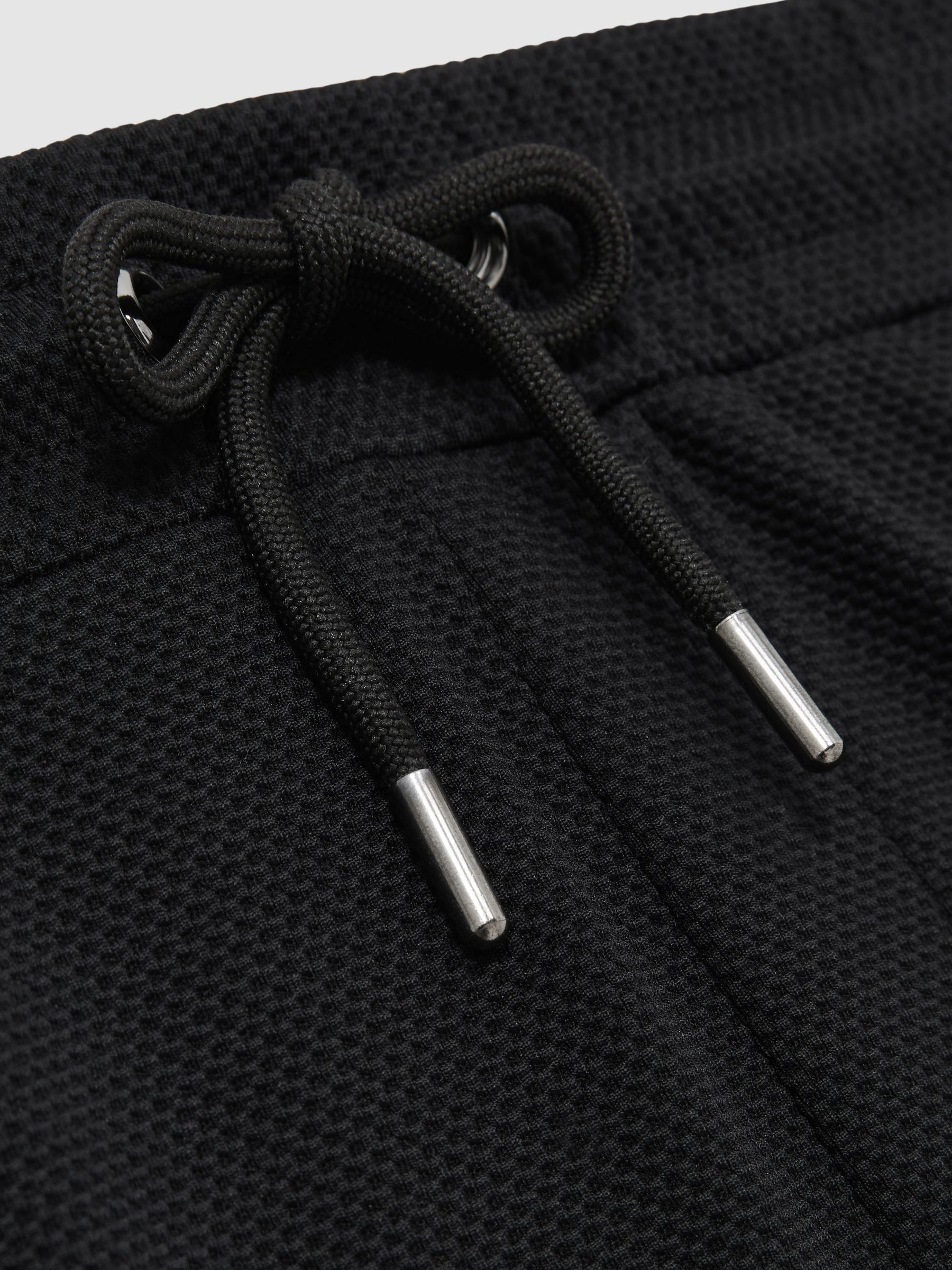 Textured Drawstring Shorts in Black