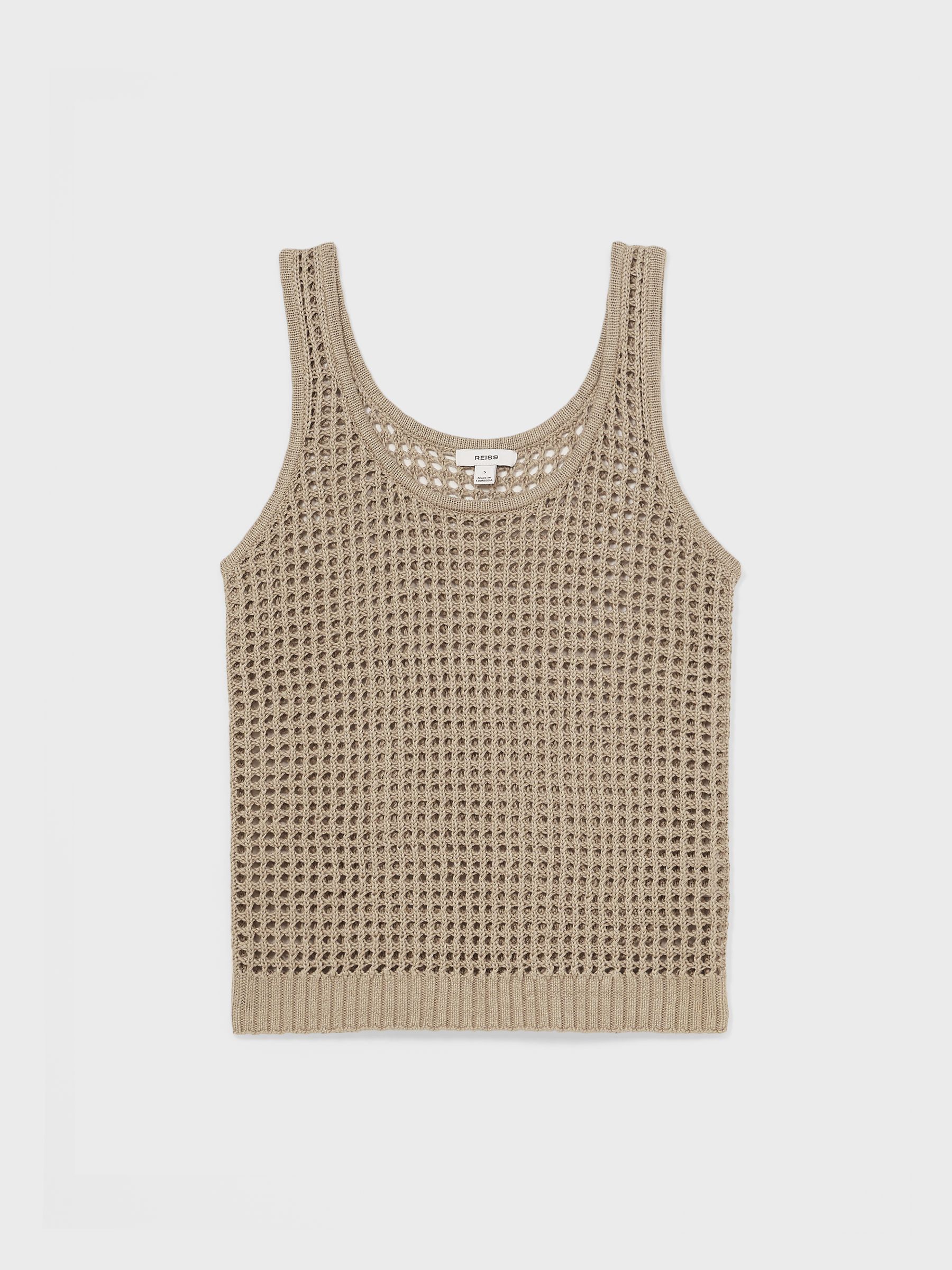 Linen Open Knit Vest in Stone
