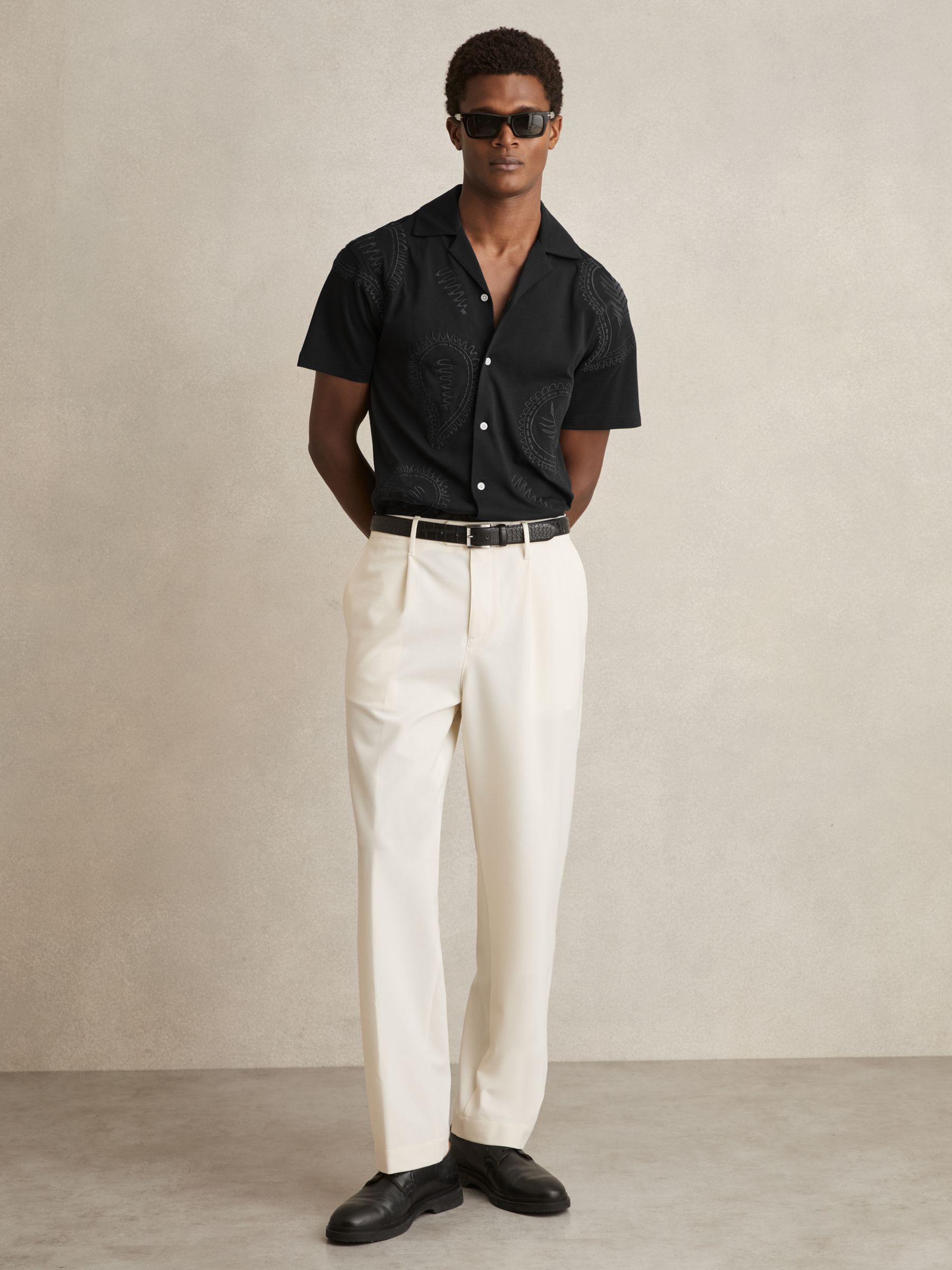 Cotton Paisley-Embroidered Shirt in Black