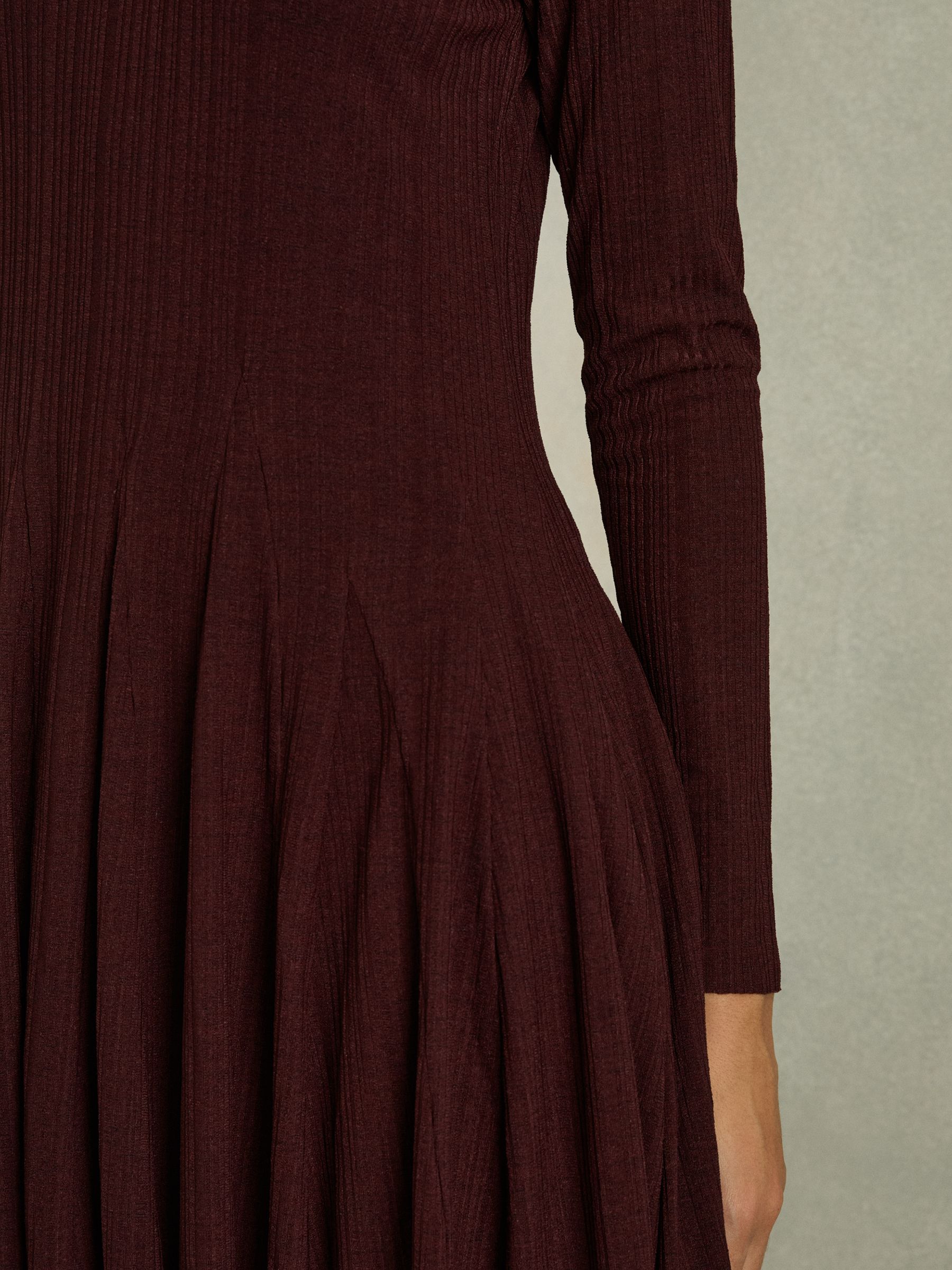 Jersey Ribbed Flared Mini Dress in Burgundy