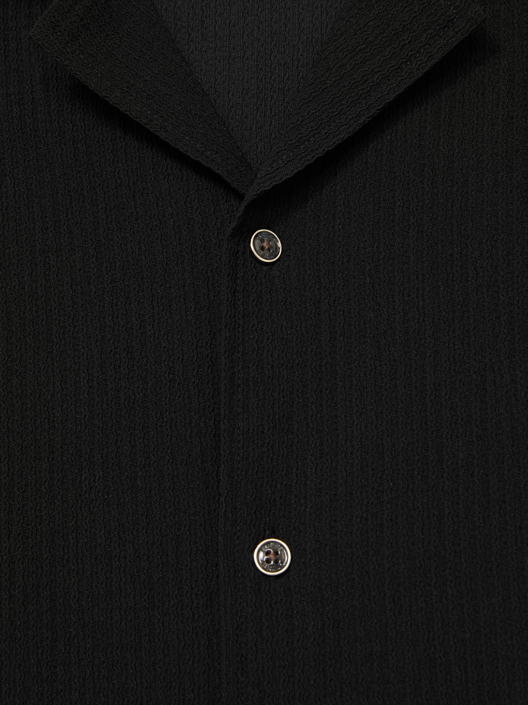 Textured Crepe Cuban Collar Shirt in Black