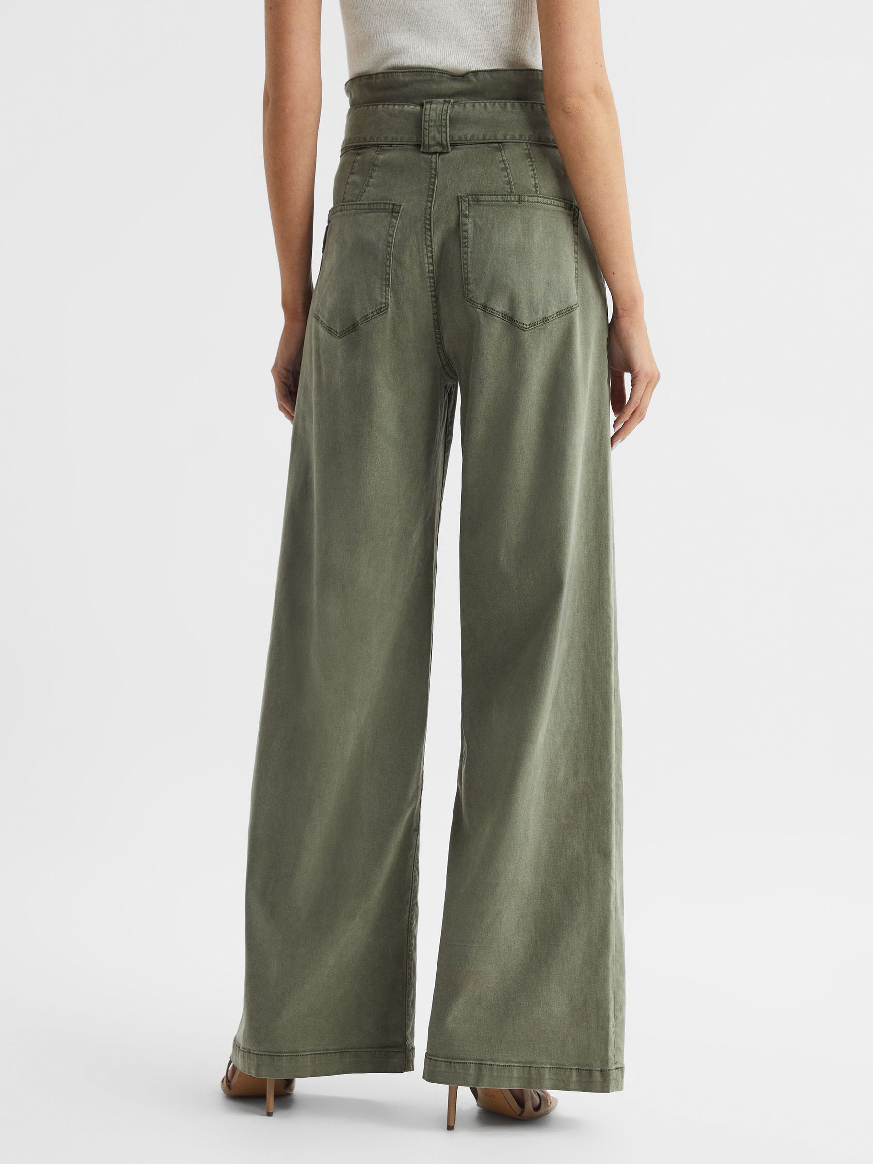 Paige High Rise Paper Bag Trousers in Vintage Ivy Green