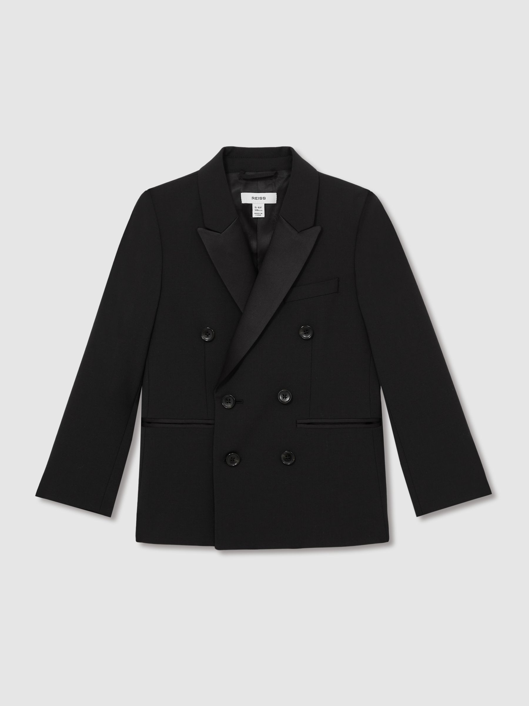 9-13 yrs Wool-Blend Double-Breasted Tuxedo Jacket in Black