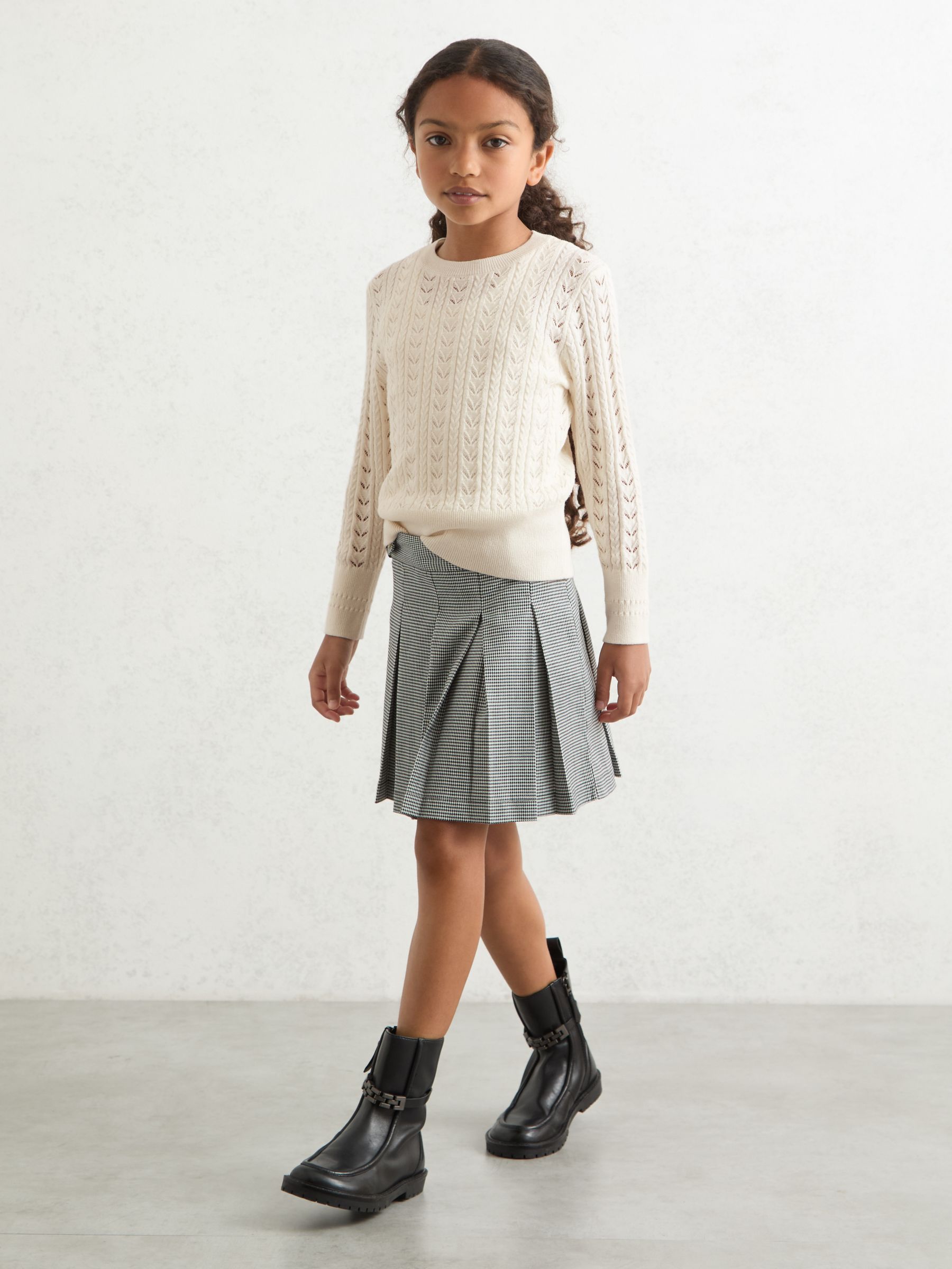 9-13 yrs Wool-Cotton Pointelle Jumper in Ivory