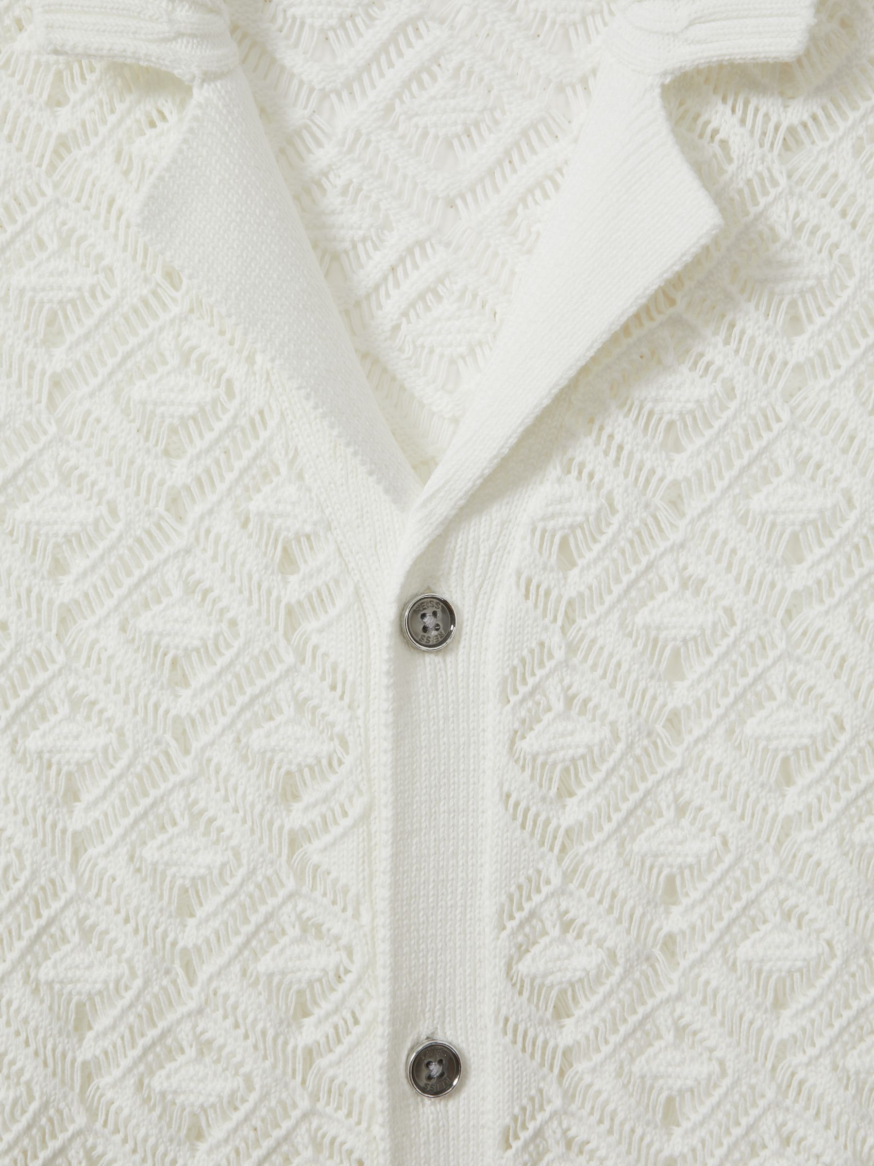 Crochet Cuban Collar Shirt in White
