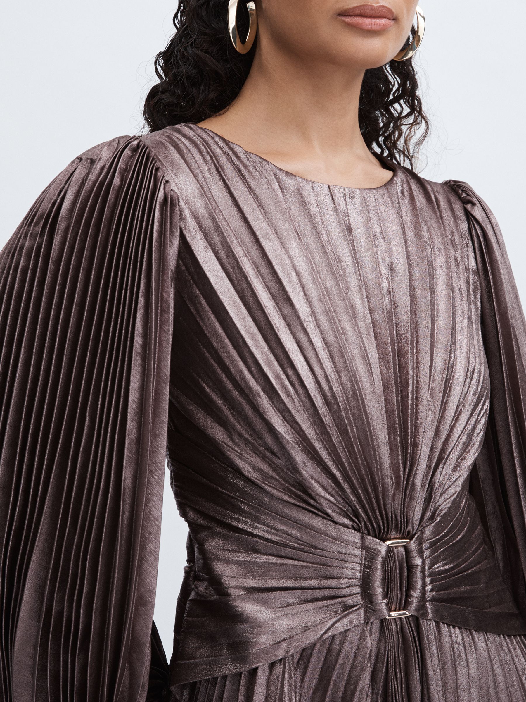 Acler Satin Pleated Midi Dress in Coffee