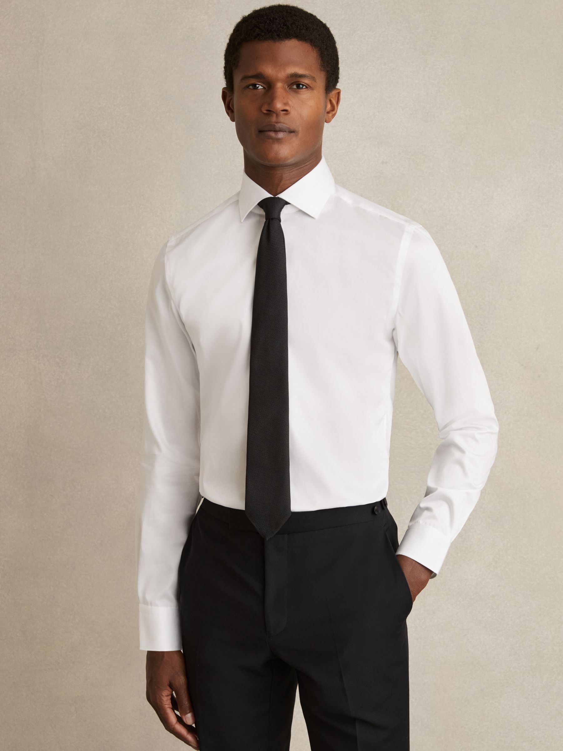 Regular Fit Cotton Sateen Striped Shirt in White