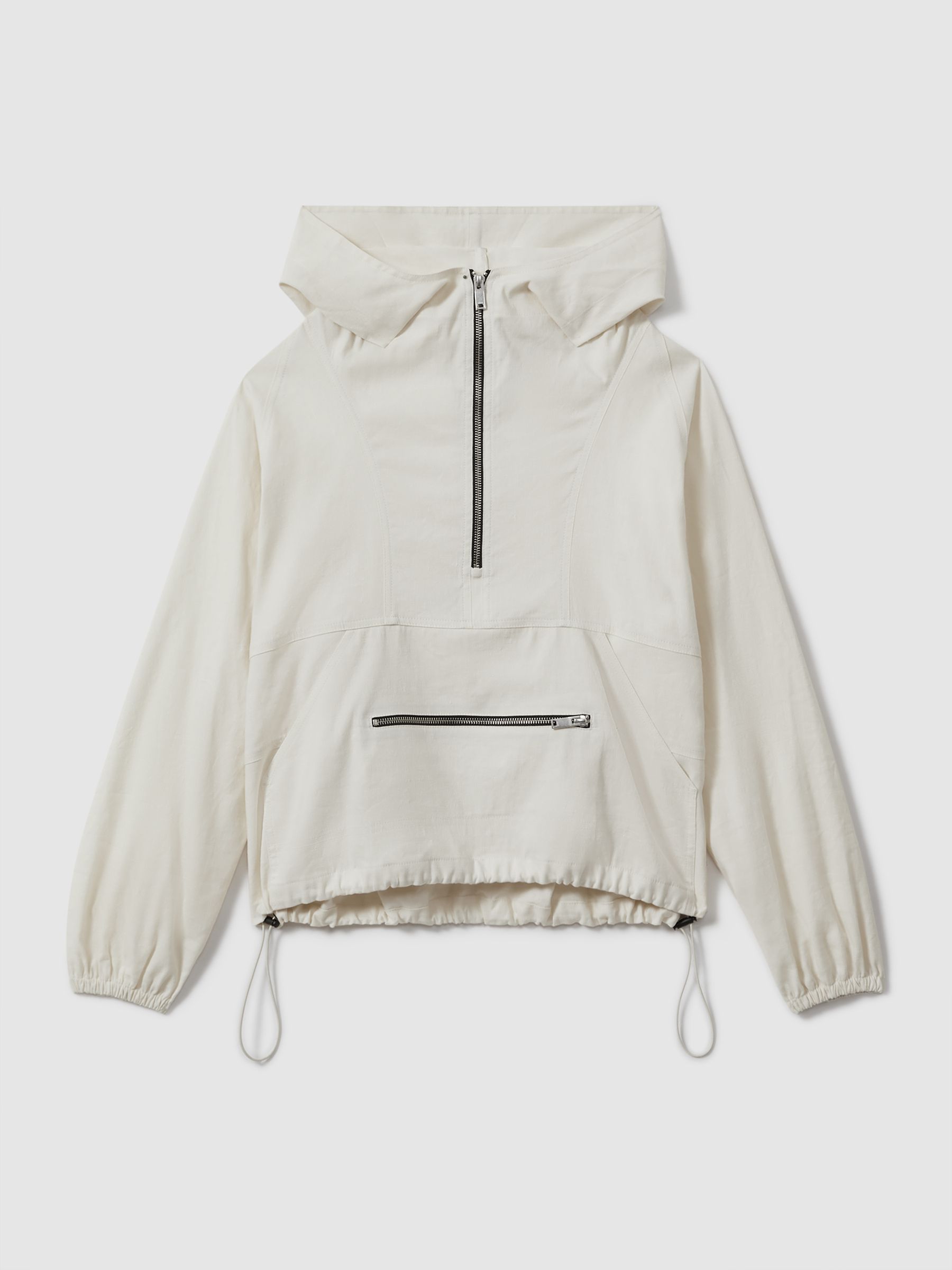 Atelier Linen Blend Hooded Sports Jacket in White