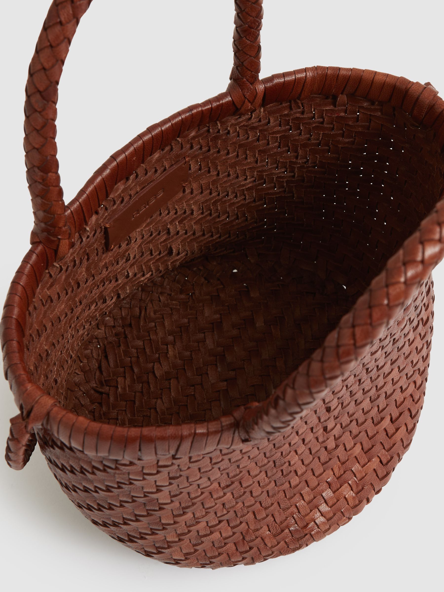 Leather Woven Mini Tote Bag in Tan