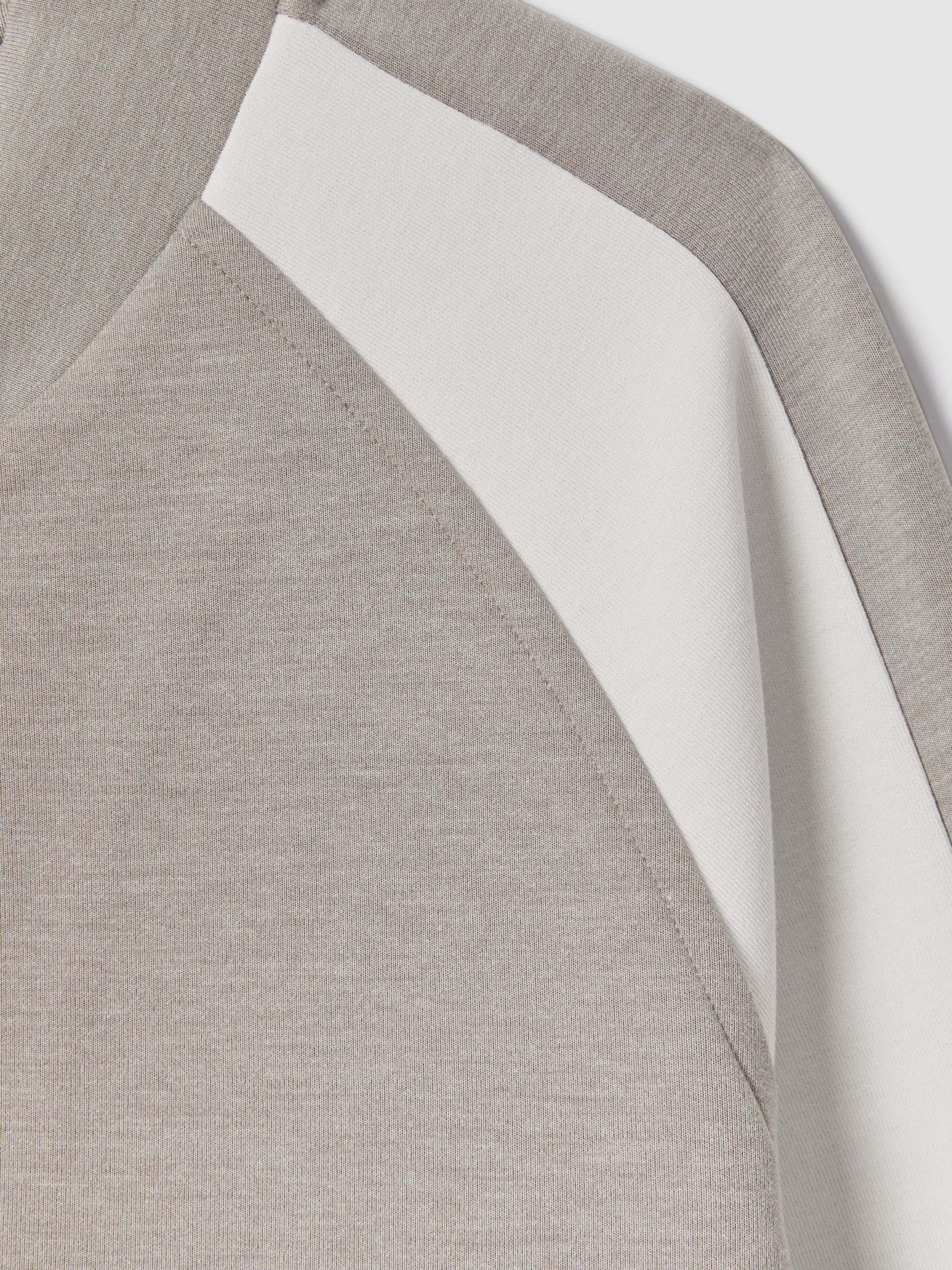Colourblock Jersey Bomber Jacket in Taupe/White