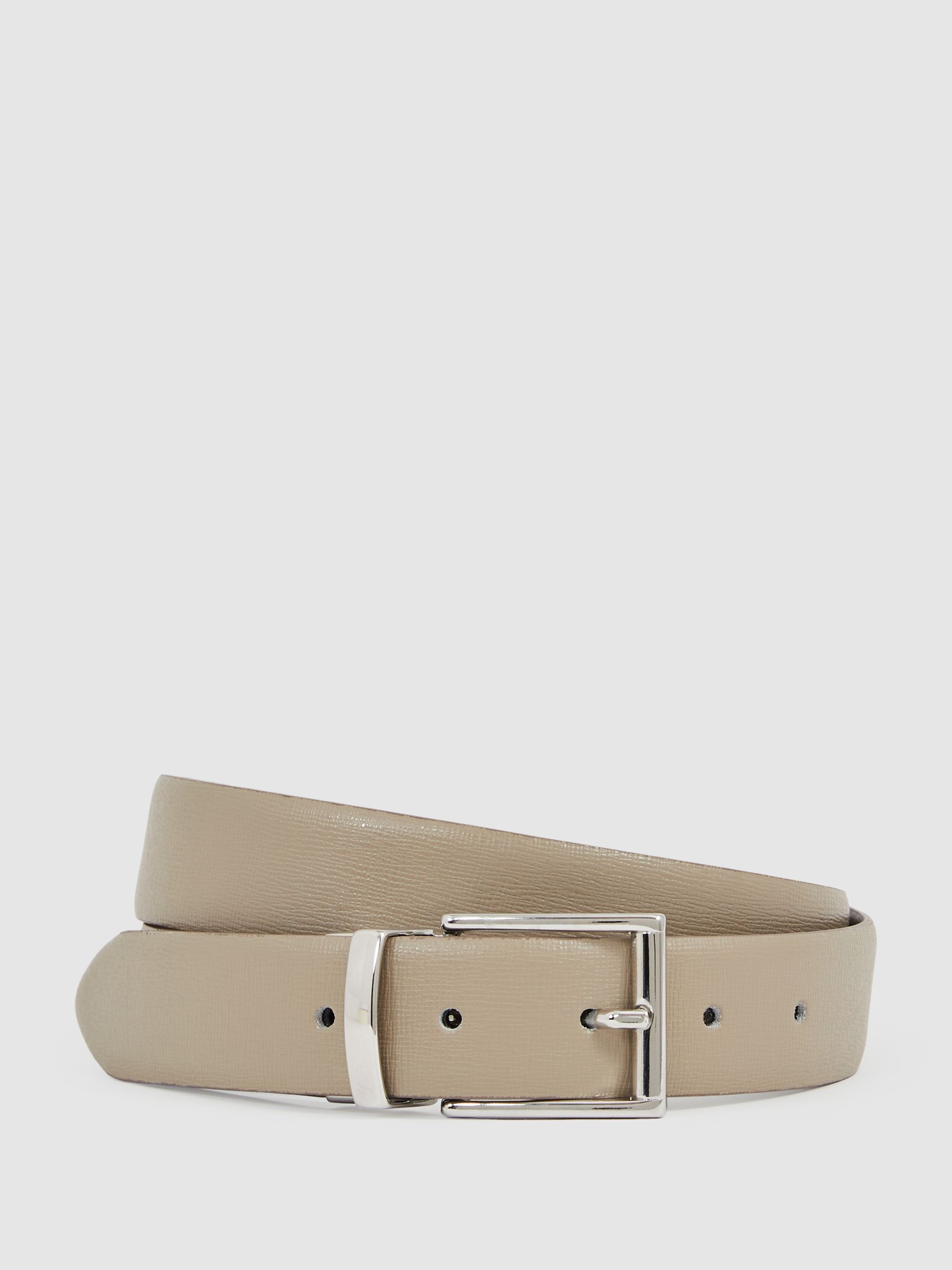 Leather Reversible Belt in Stone/Dark Brown