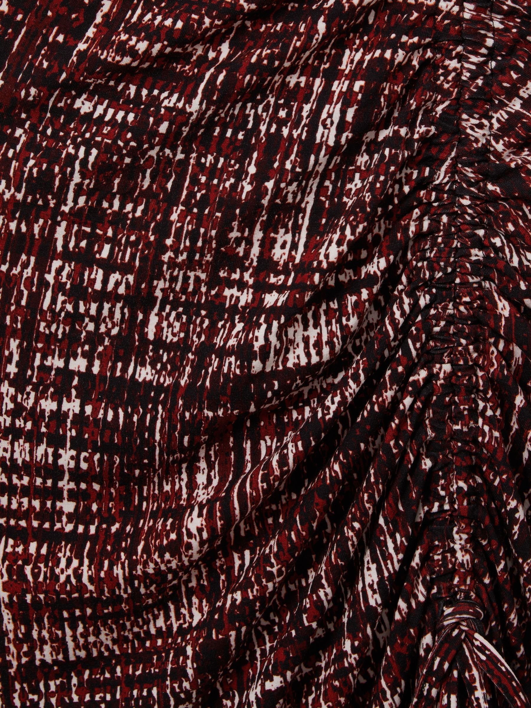 Printed Ruched Midi Dress in Red