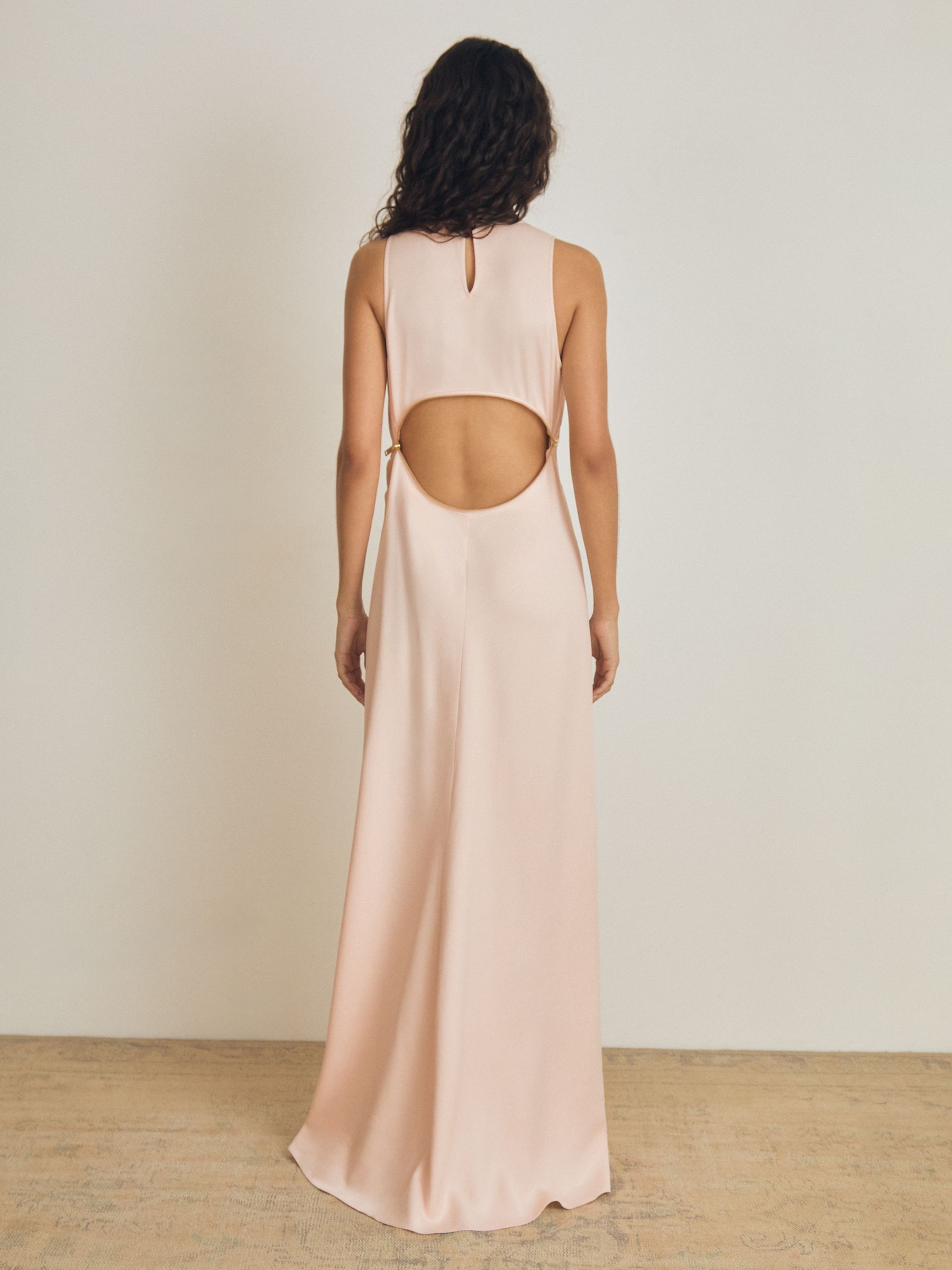Atelier Zipped Satin Maxi Dress with Virgin Wool in Pink