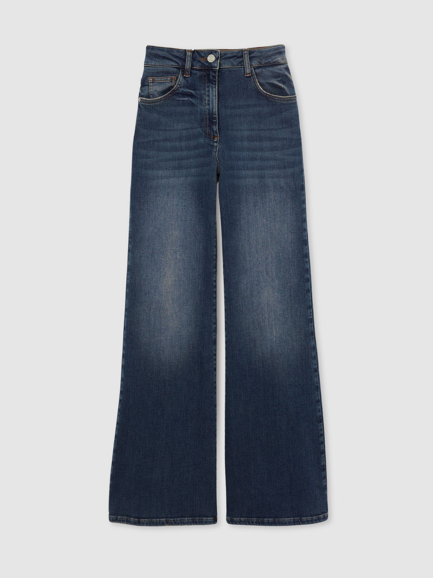 Petite Mid-Rise Flared Jeans in Mid Blue