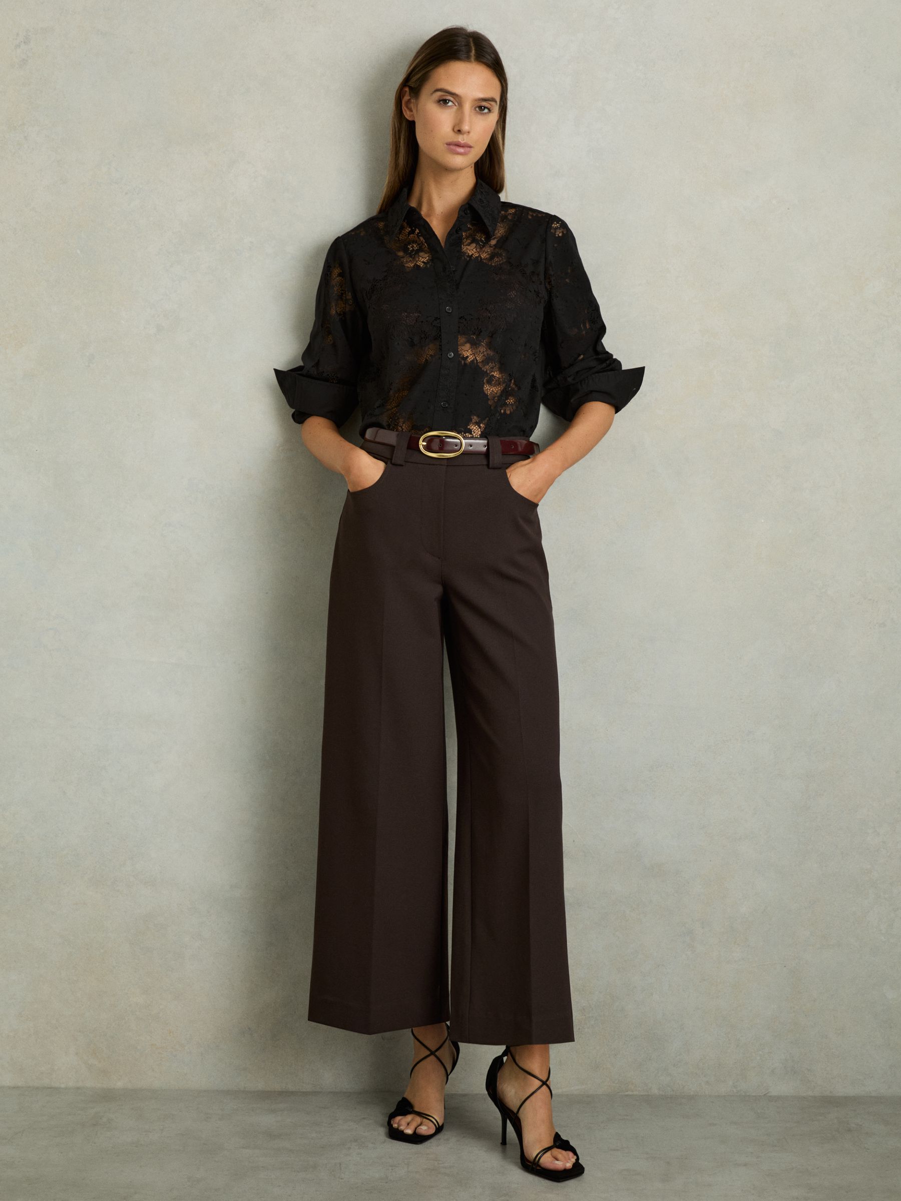 Twill Culotte Trousers in Chocolate Brown