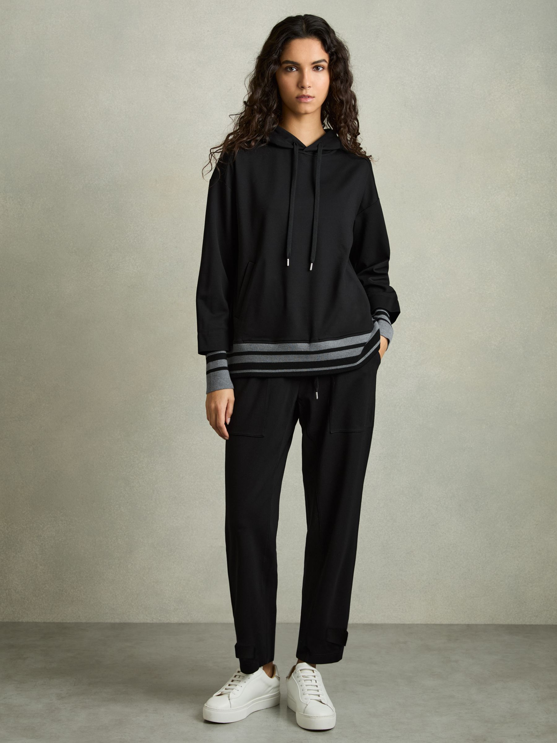 Drawstring Tapered Jersey Joggers in Black/Charcoal