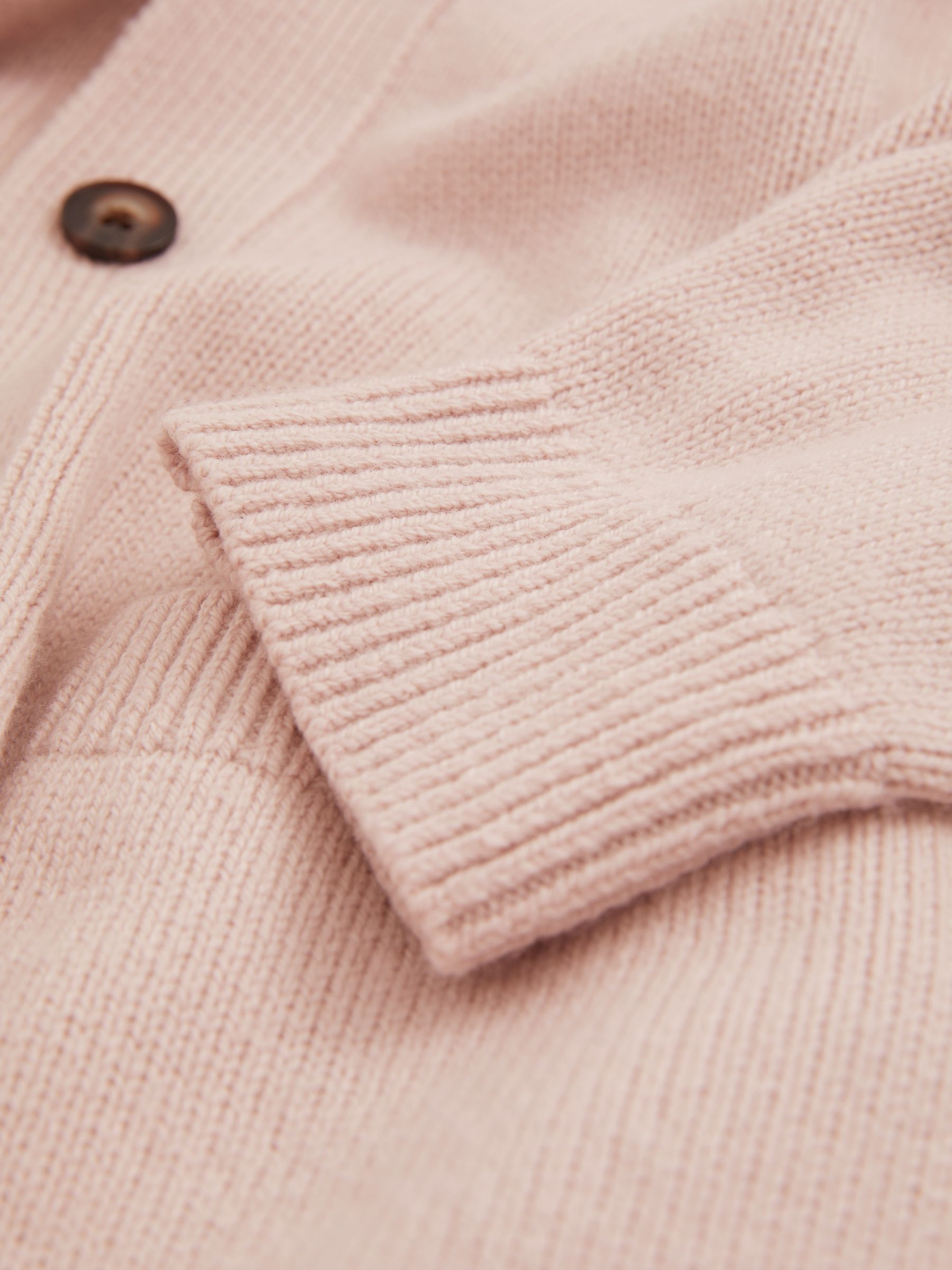 Wool-Blend Ridge-Seam Cardigan in Soft Pink