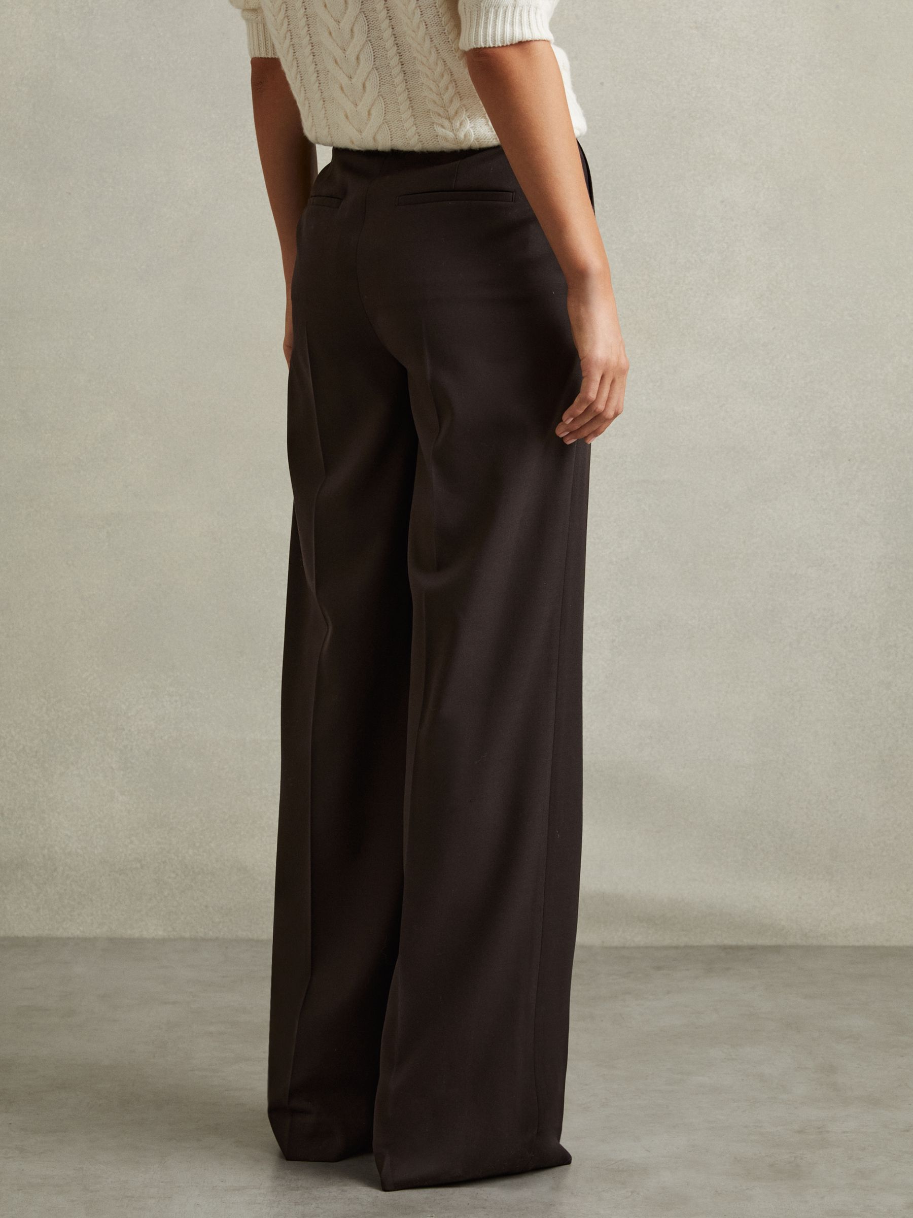 Evelyn Chocolate Wool Blend Wide Leg Suit Trousers
