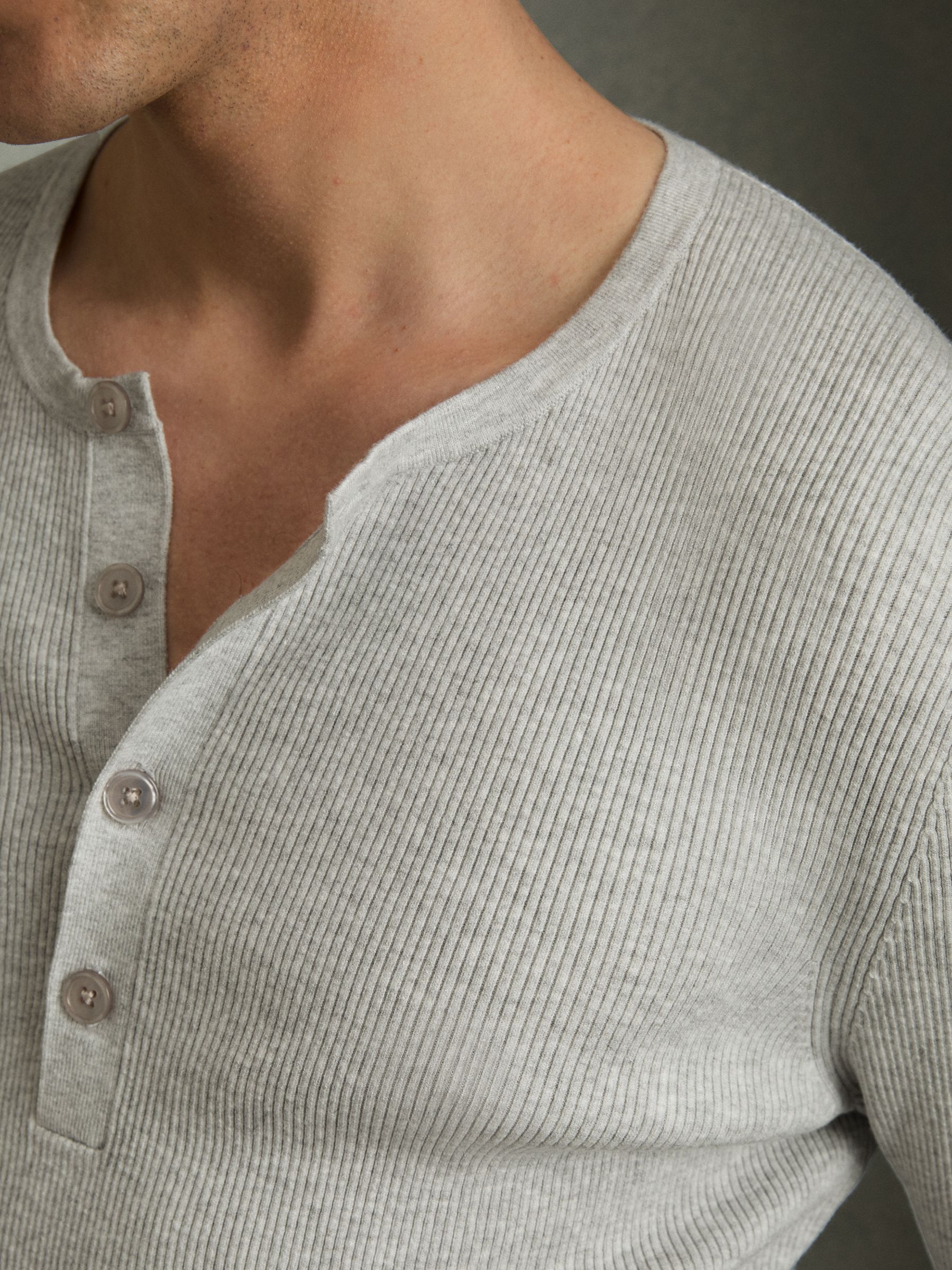 Rib Knit Henley Jumper in Grey