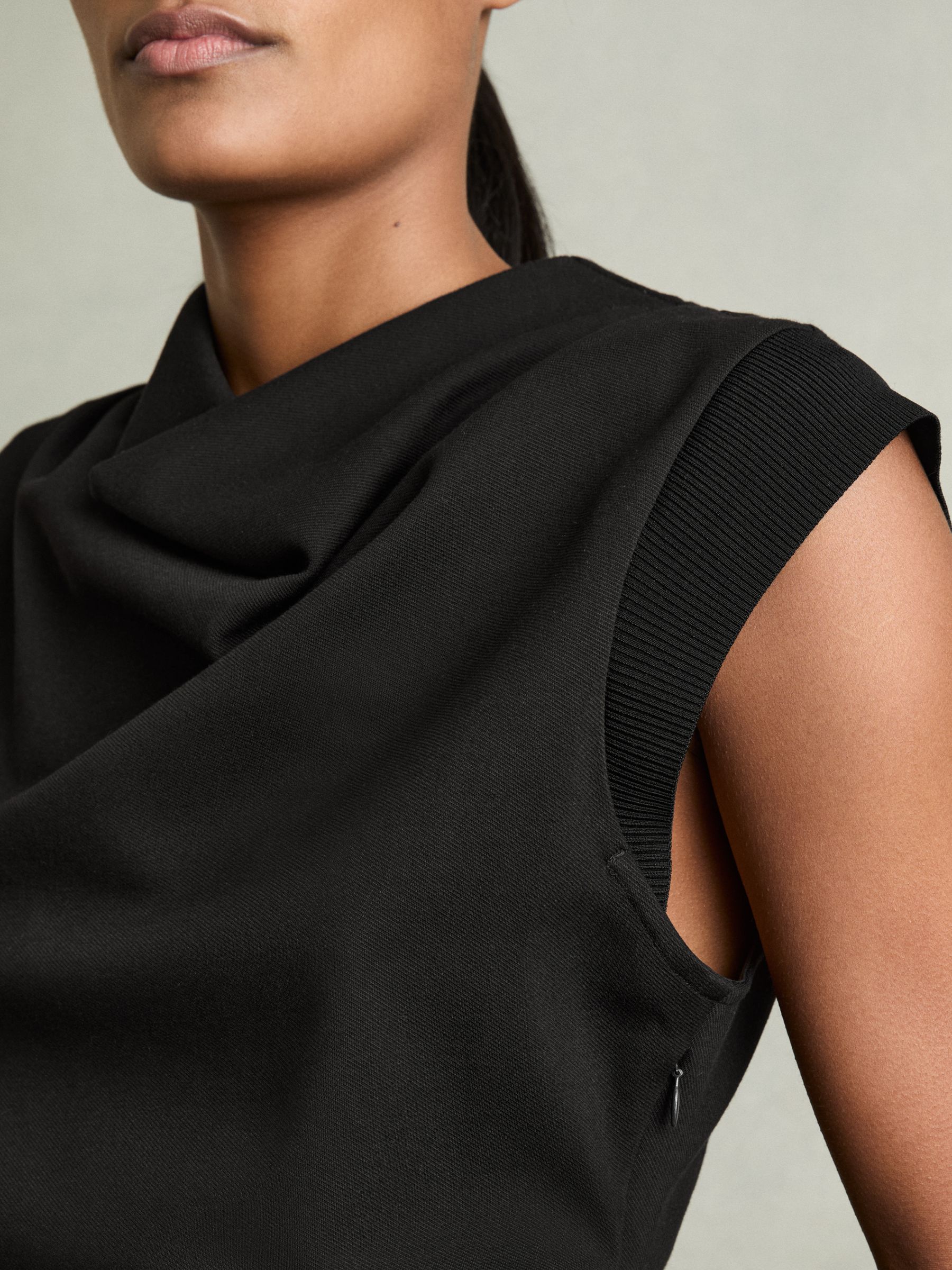 Draped Jersey-Twill Sleeveless Top in Black