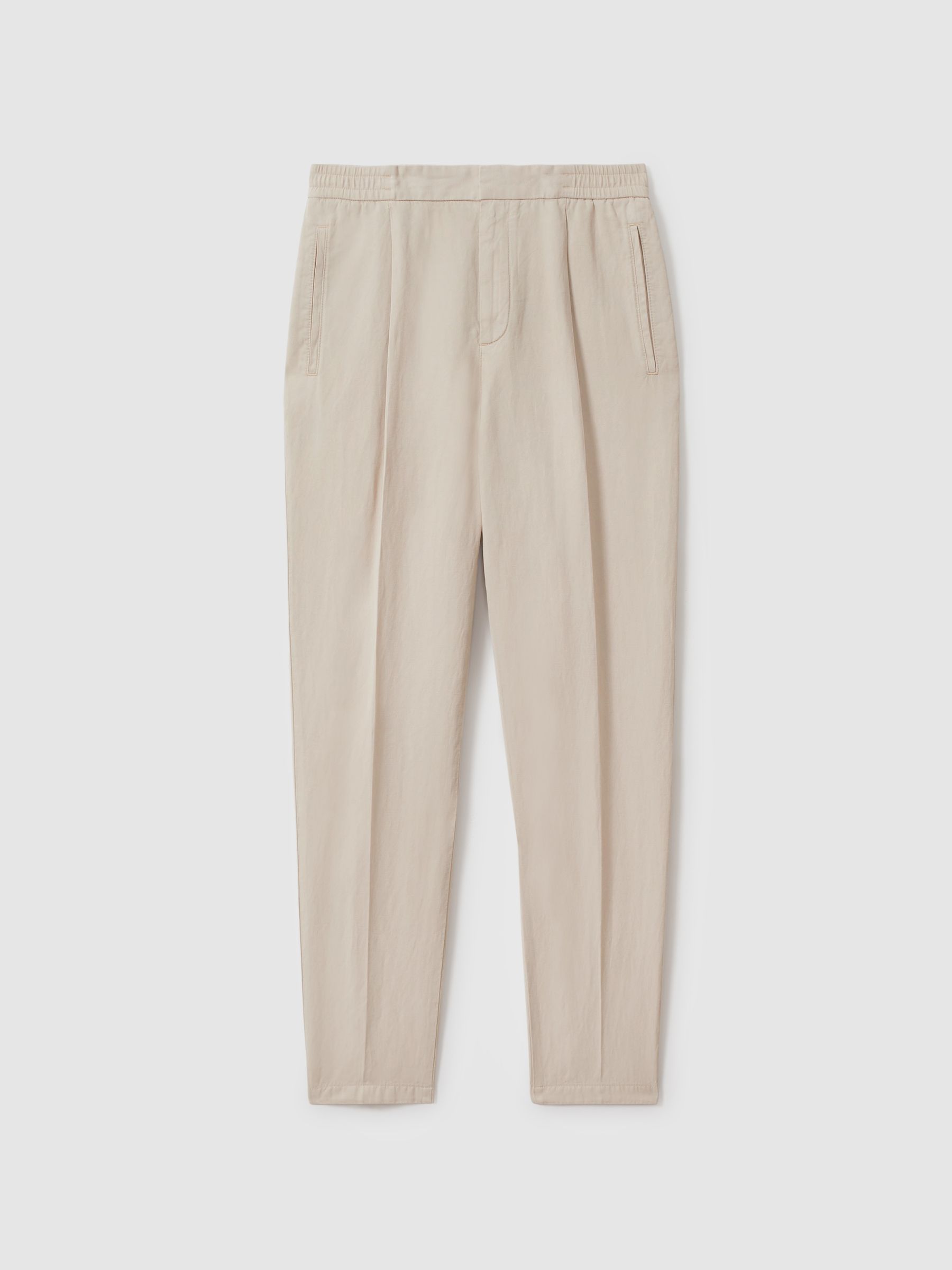 Relaxed Cotton/Linen Blend Elasticated Waist Trousers in Stone